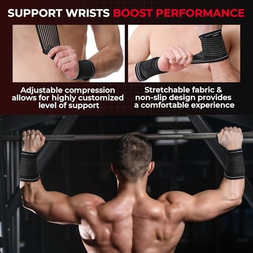 Wrist Band - Adjustable Compression Strap - Elastic & Large (Pack of 2) Black