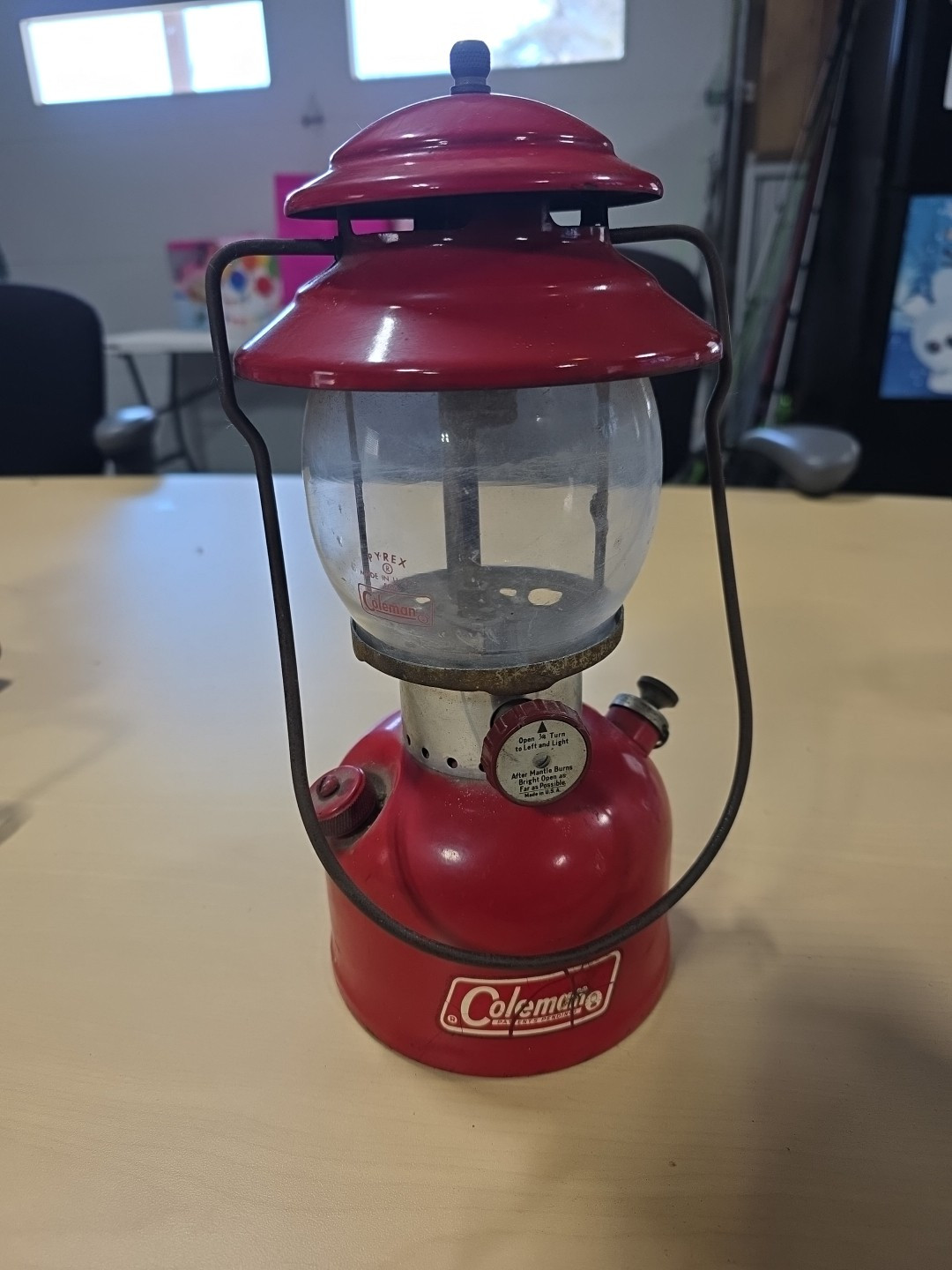 Vintage 1967 Red Coleman 200A Lantern Pyrex Glass