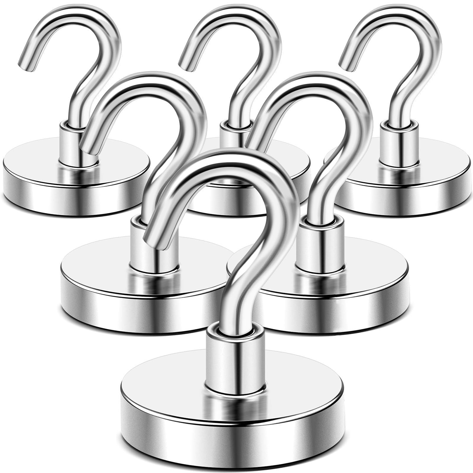 DIYMAG 6 Packs Magnetic Hooks,170 Lb Heavy Duty Neodymium 170lbs-6P, Silver