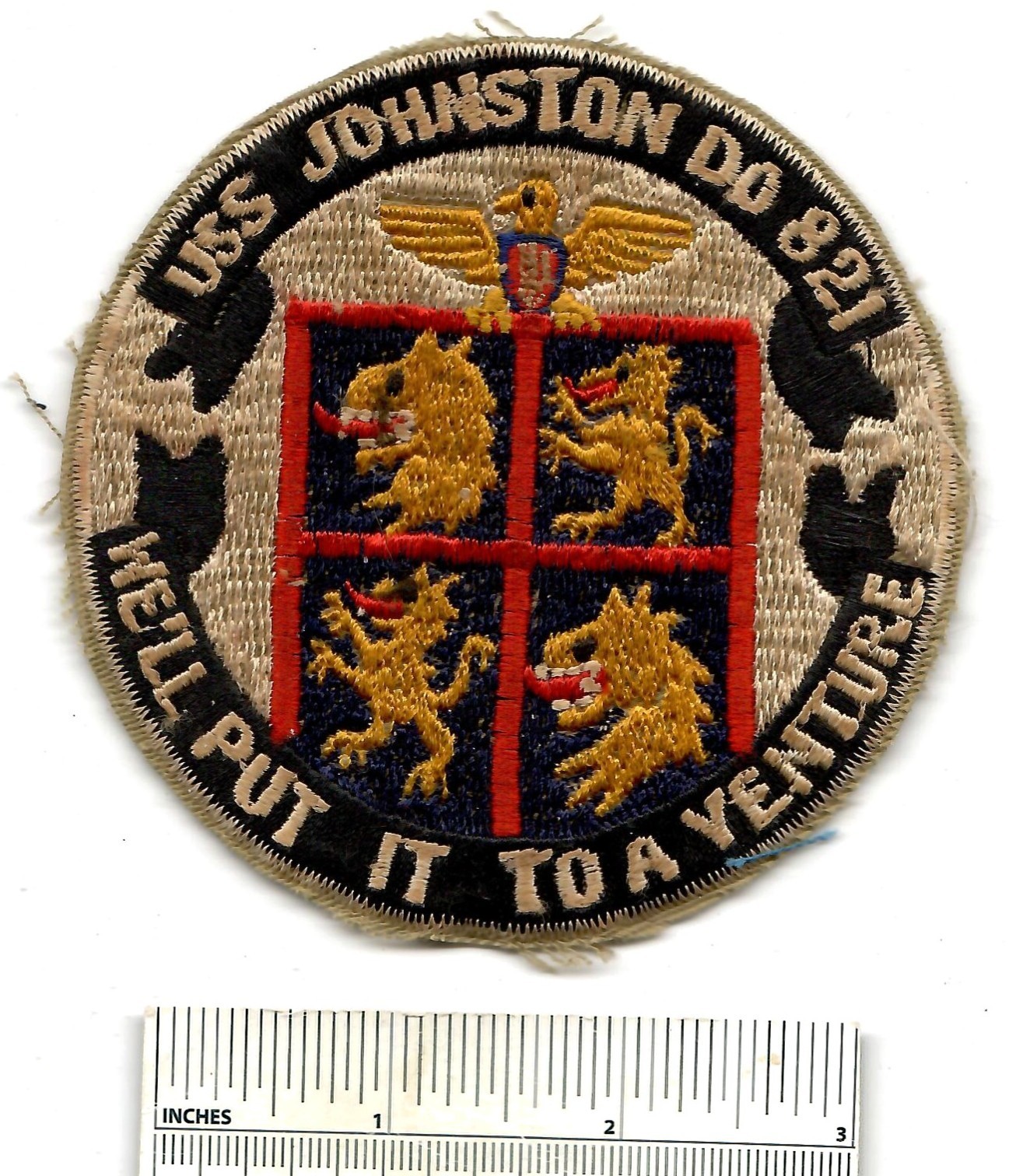 1960s USS JOHNSTON DD-821 Destroyer Ship US Navy Shoulder Patch Cloth USN