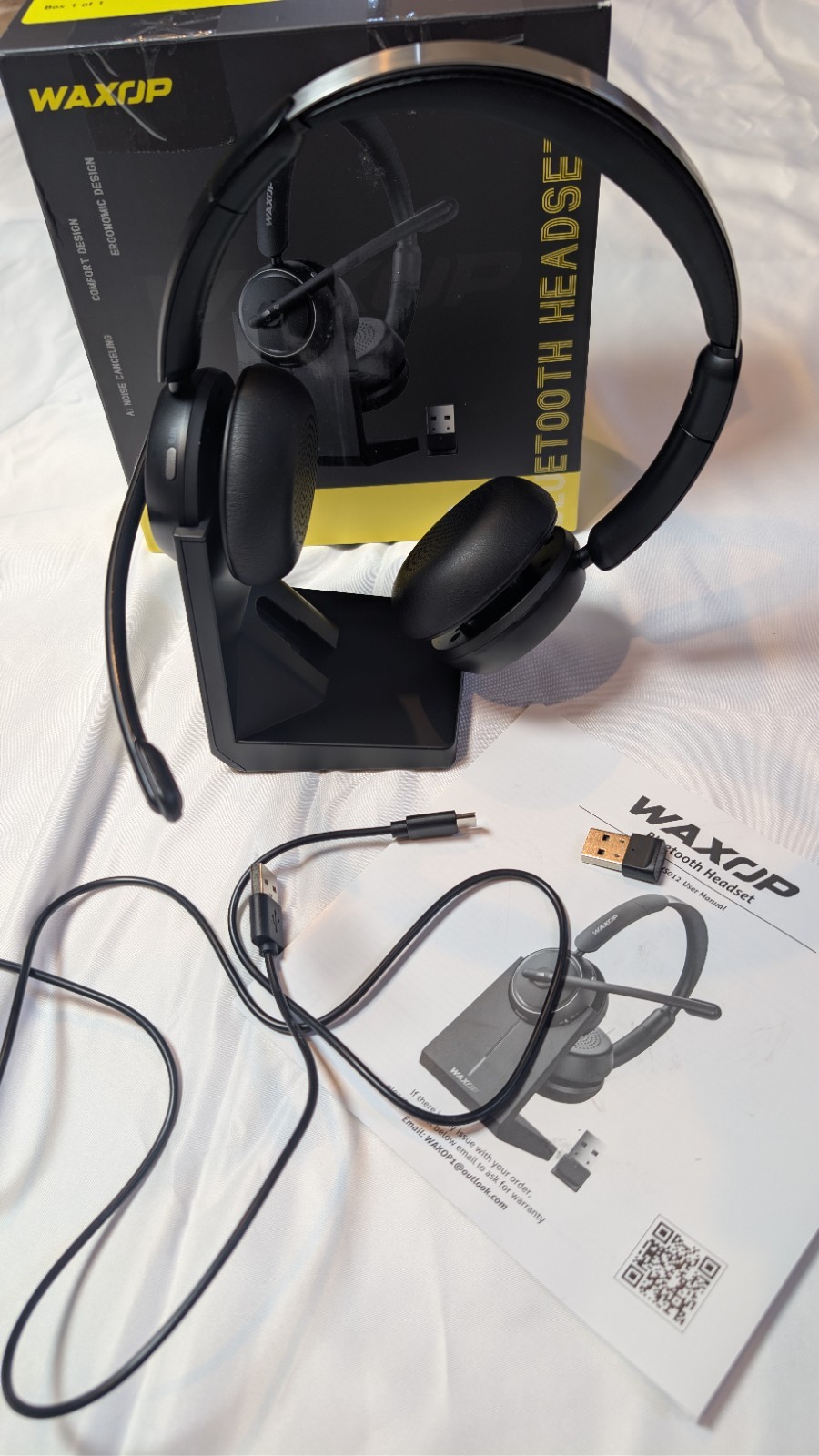 Waxop Wireless Headset For Work With Microphone And Noise Cancelling Black