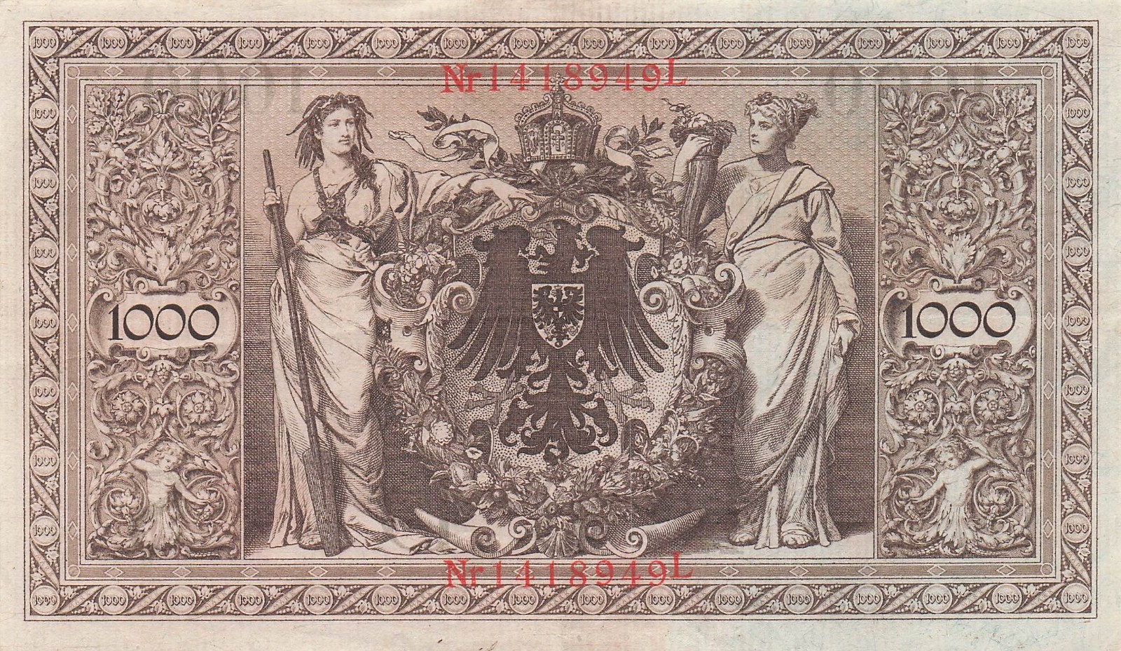 Germany  1000  Mark  Berlin , 21.4.1910  Series L  Circulated Banknotes IJ 4