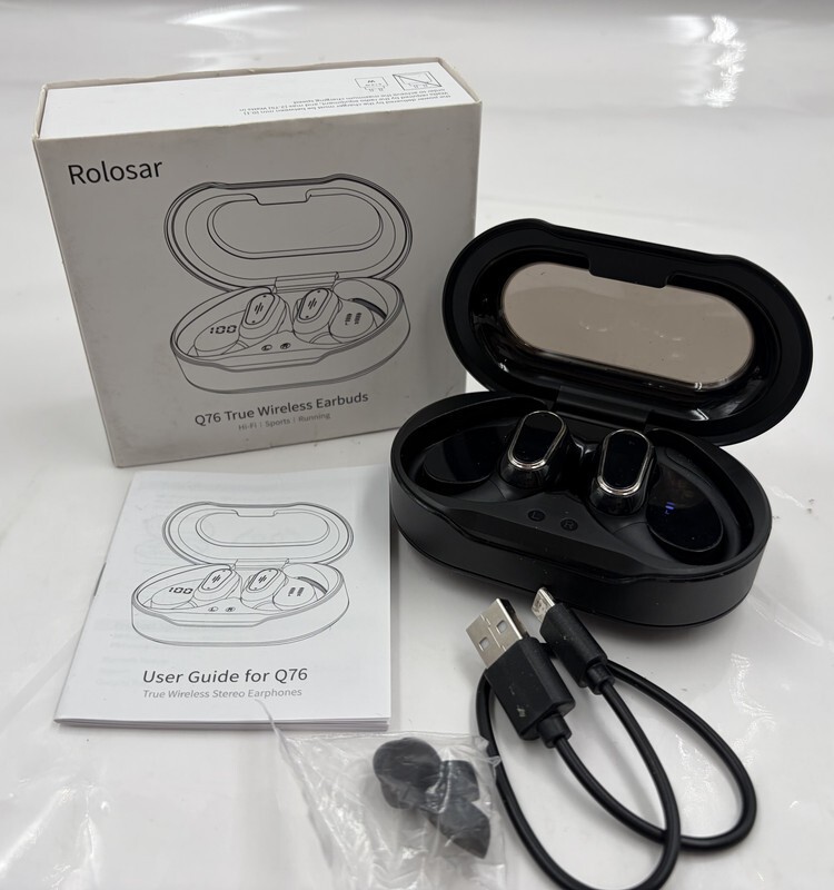 ROLOSAR Q76 TRUE WIRELESS EARBUDS IN BLACK 50 HOUR PLAYTIME 2 HOUR CHARGE