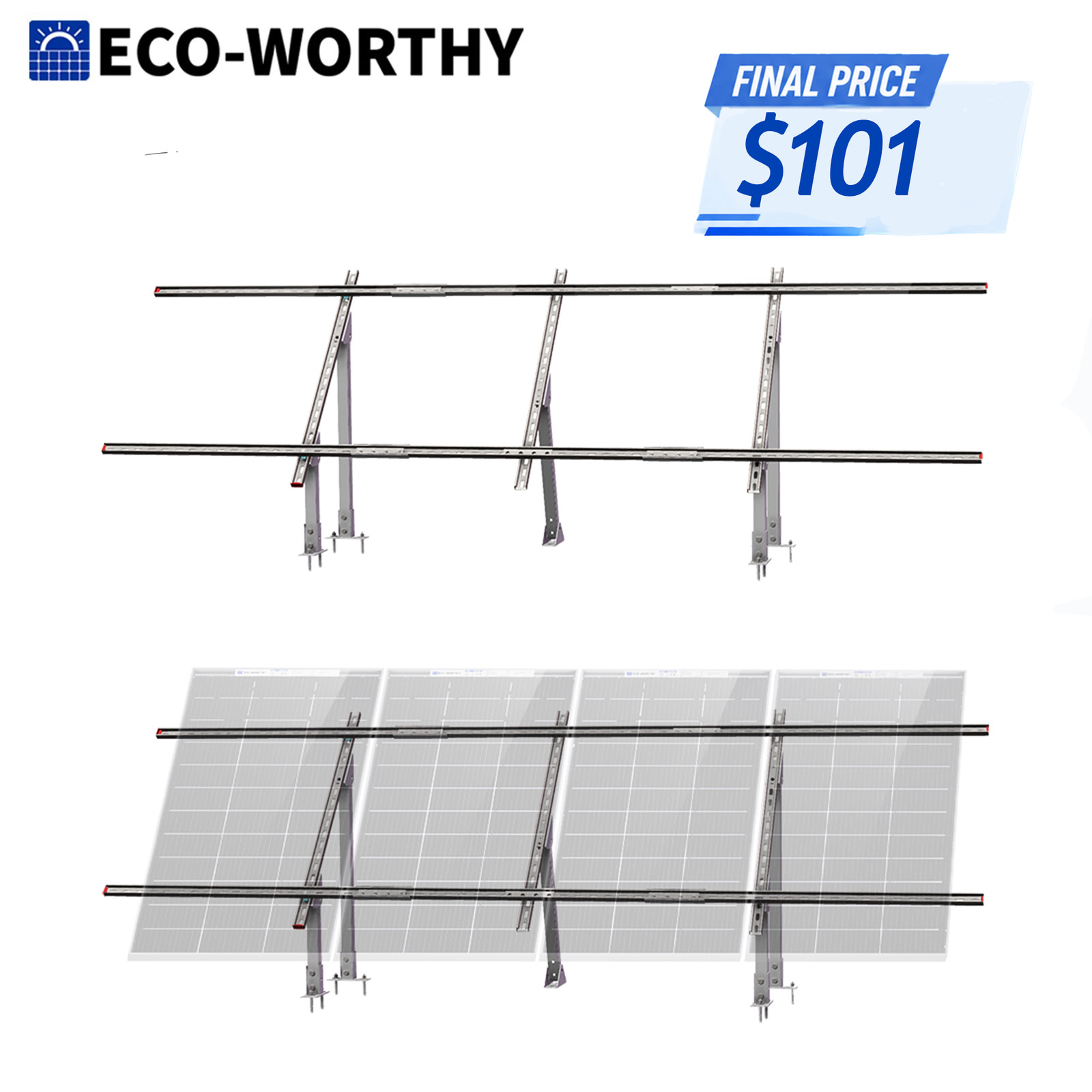 ECO-WORTHY Adjustable Solar Panel Mounting Brackets Kit System for 4PCS Panels