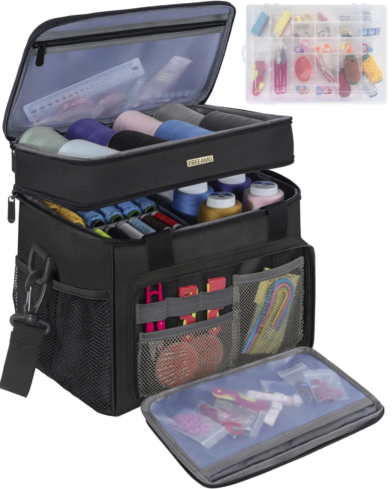 FREEAMG Sewing Storage Bag with Removable Tray Large L-12.2inch, Black