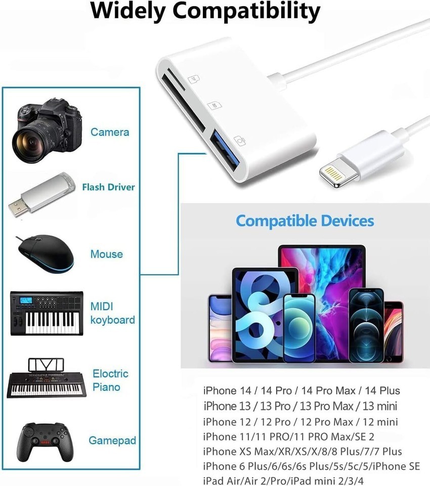 USB C SD Card Reader Lightning Adapter USB 3.0 Hub TF Card Reader OTG