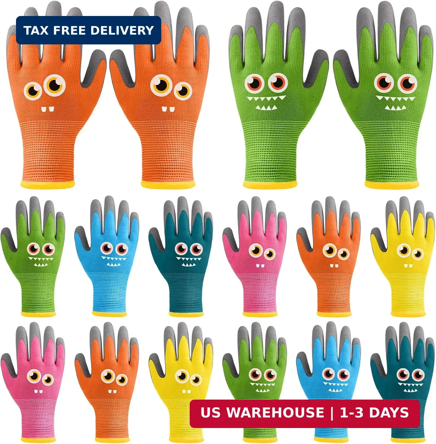 12 Pairs Kids Garden Gloves Children Gardening Gloves Rubber Coated Yard Work Gl