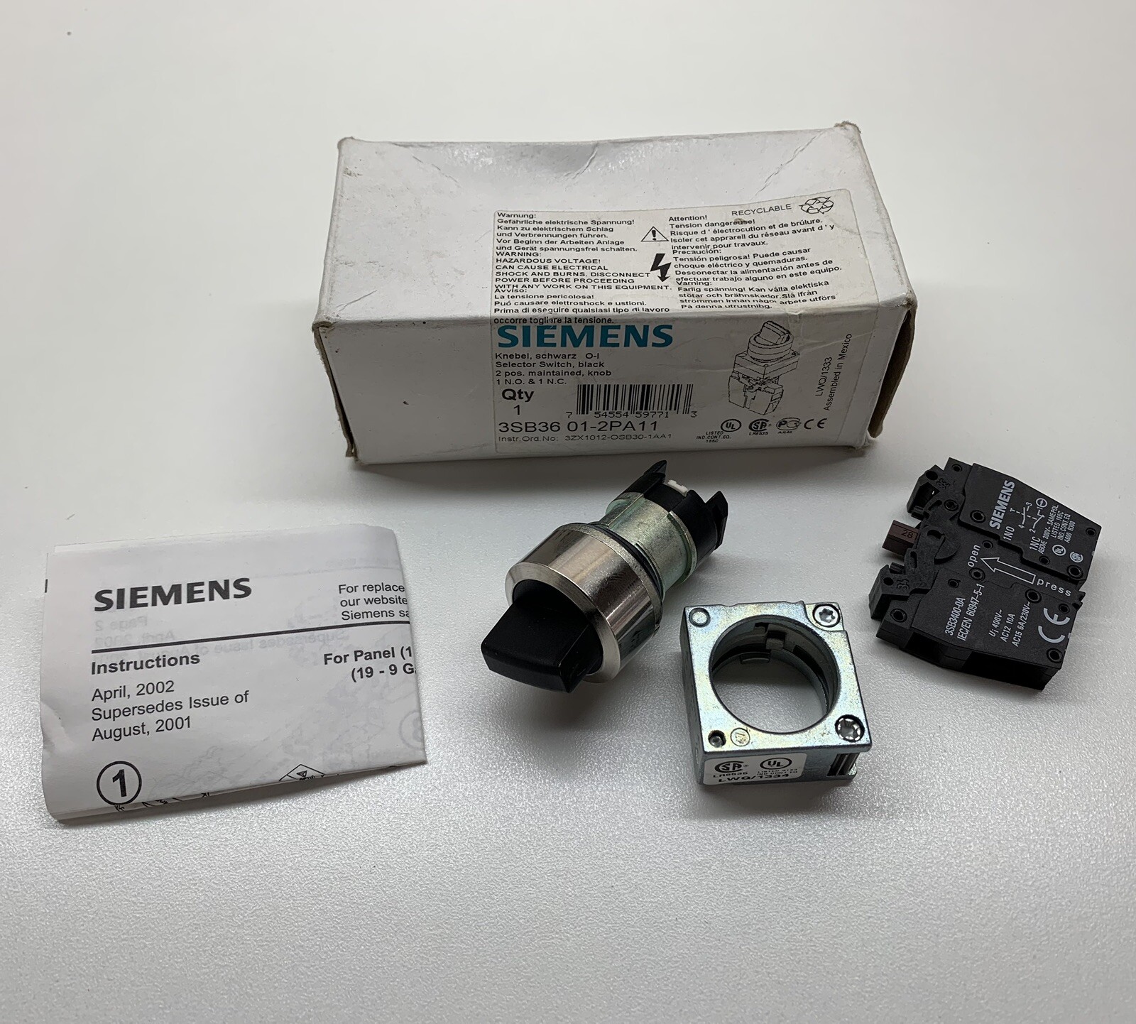 Siemens Selector Switch 2 Position 3SB36 01-2PA11