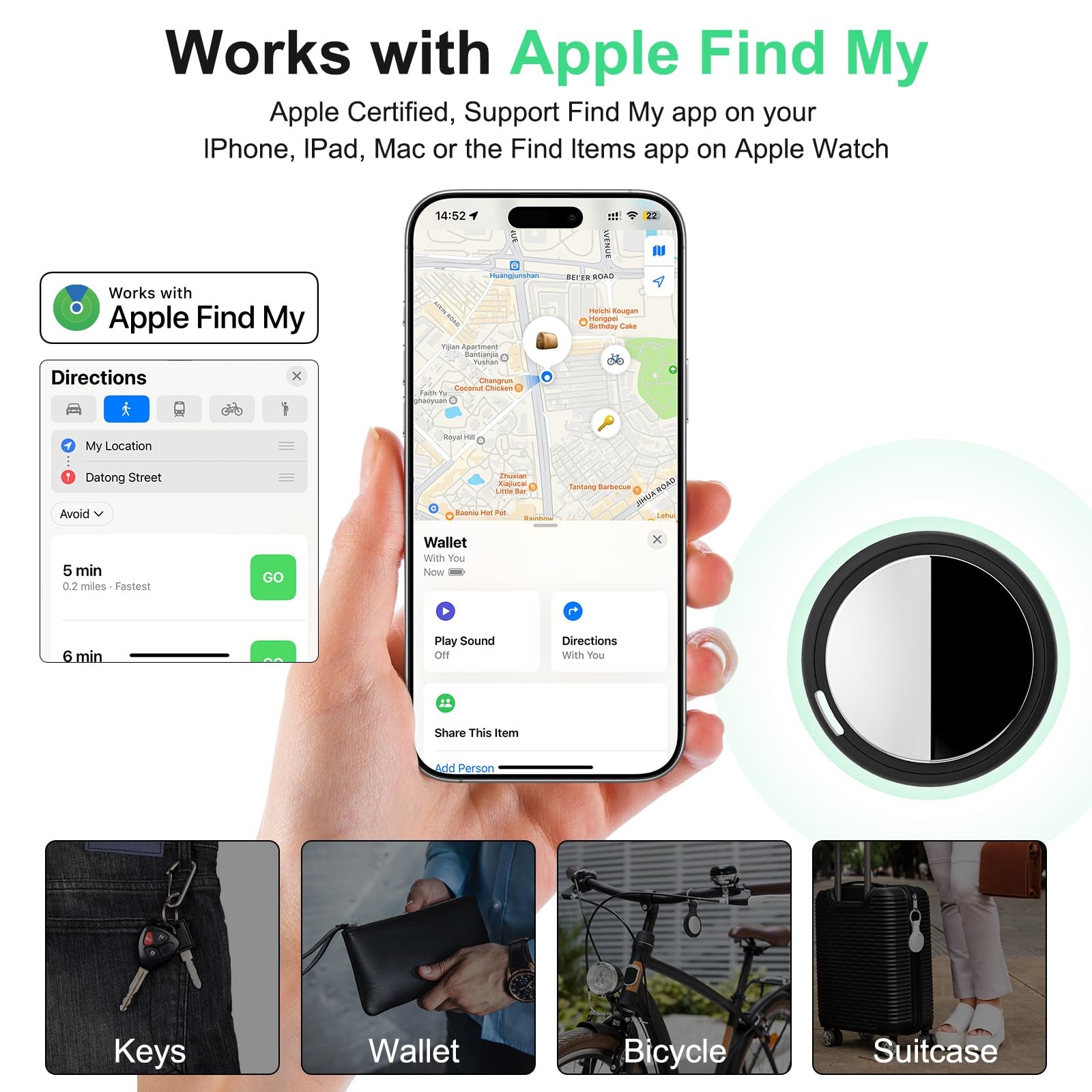 Air Tracker Tag Works with Apple Find My (iOS Only) Includes Replaceable Battery