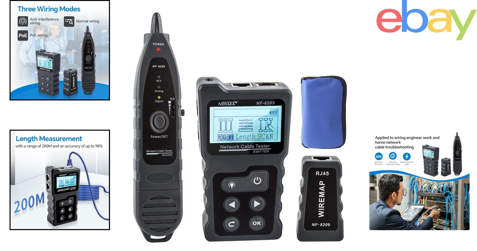 Multi-Cable Tester for Ethernet with Length Measurement and Continuity