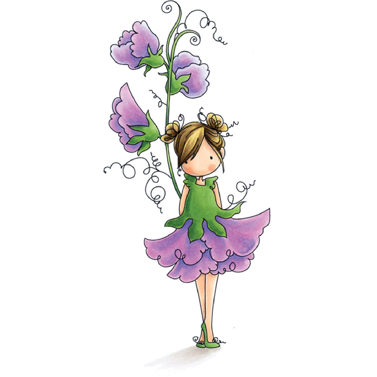 Garden Girl Sweet Pea Stamping Bella Tiny Townie Cling Rubber Stamp EB504 New