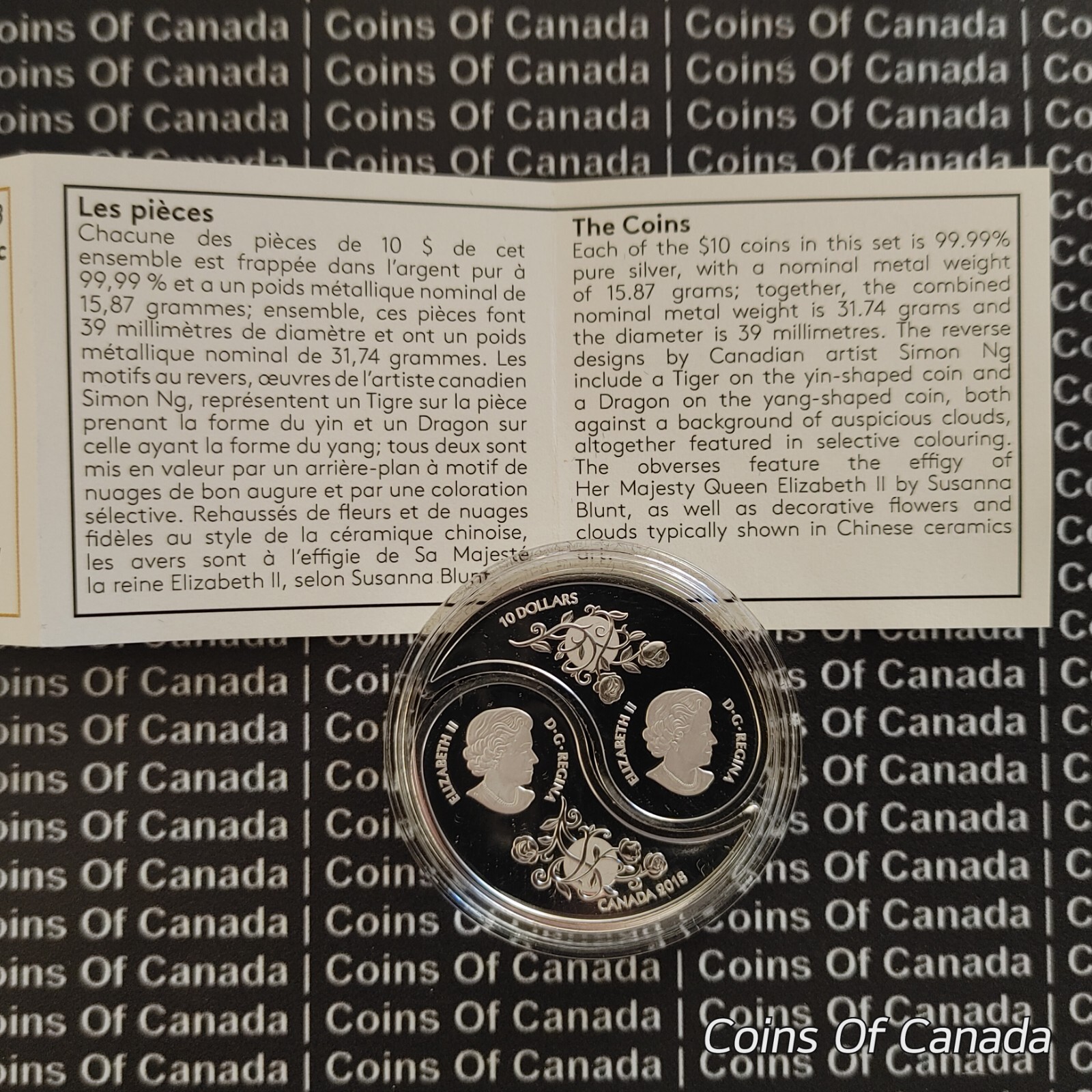 2018 Canada $10 Silver Coin Black White Yin + Yang Tiger + Dragon #coinsofcanada