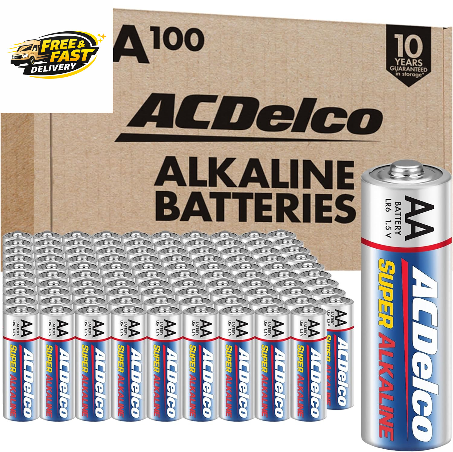 100-Count AA Batteries, Maximum Power Super Alkaline Battery, 10-Year Shelf Life