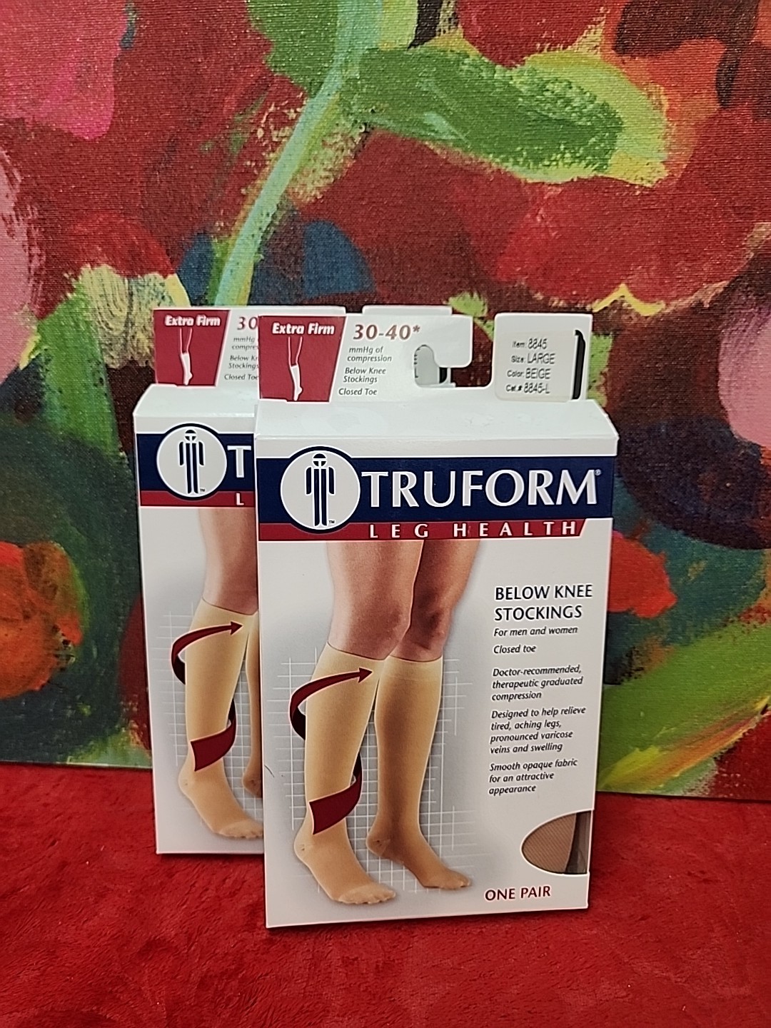 TRUFORM Lot 2Pr Below Knee CT 30-40mmHg Stockings Large Beige New In Box