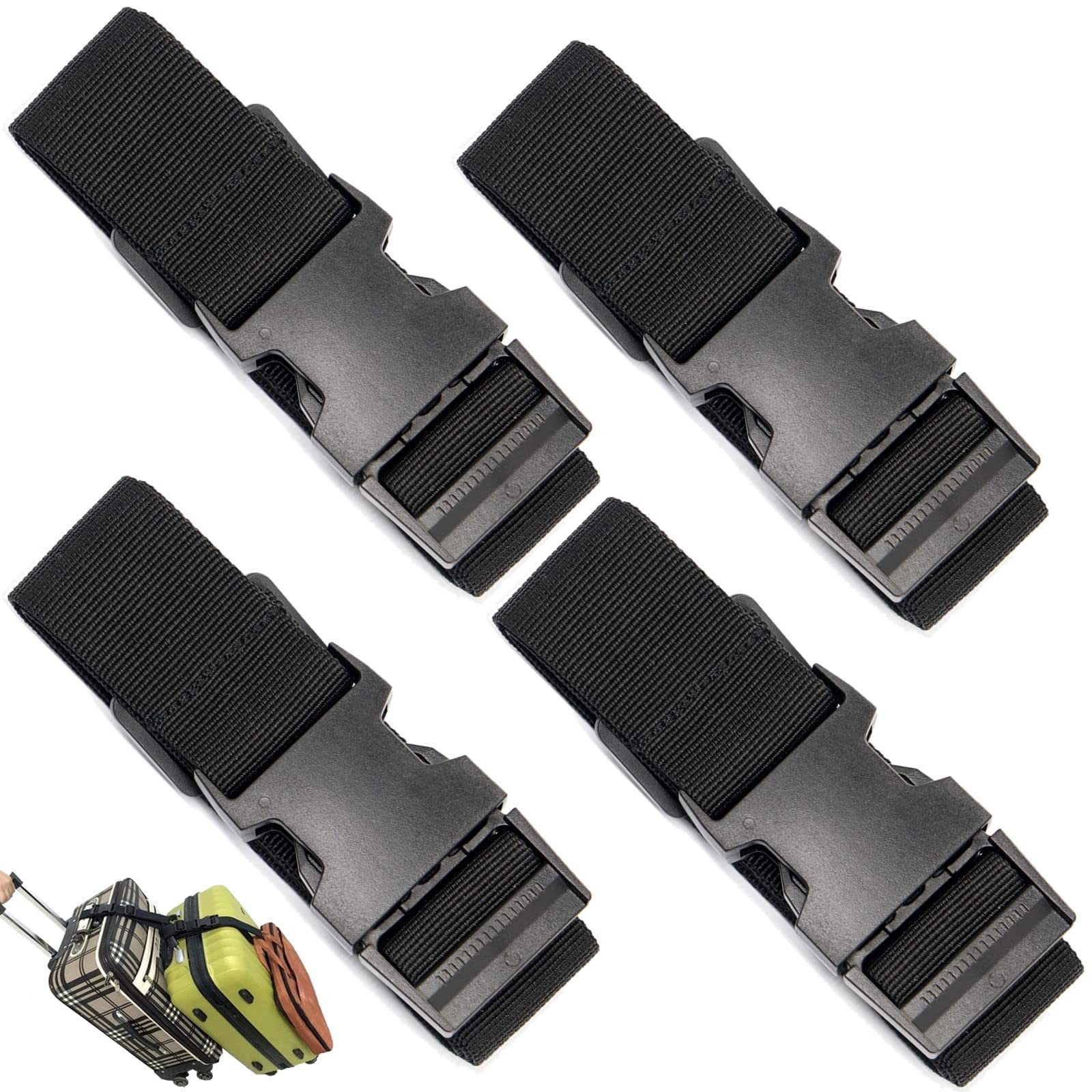 4 Pack Luggage Straps for Suitcases, Travel Belt Multiple Connector, Black | ...