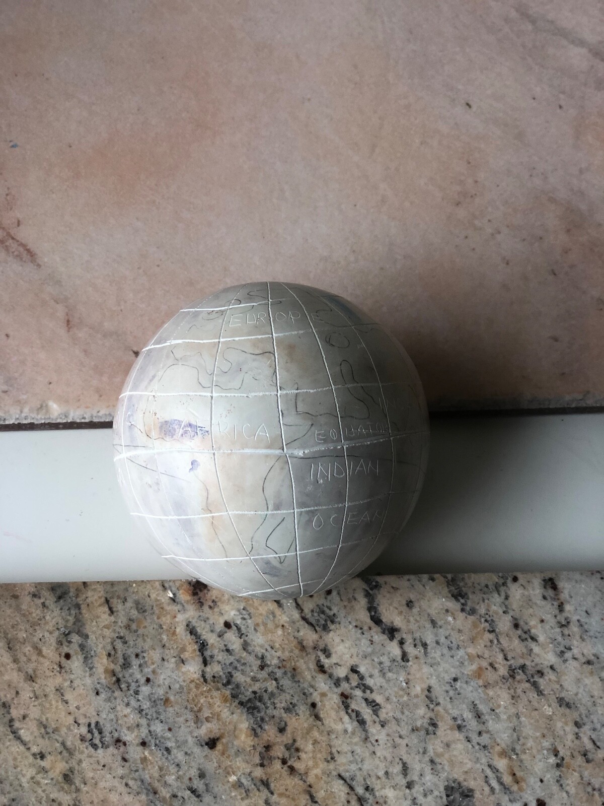 Unique Vintage Carved and Handpainted Stone Globe / World Map
