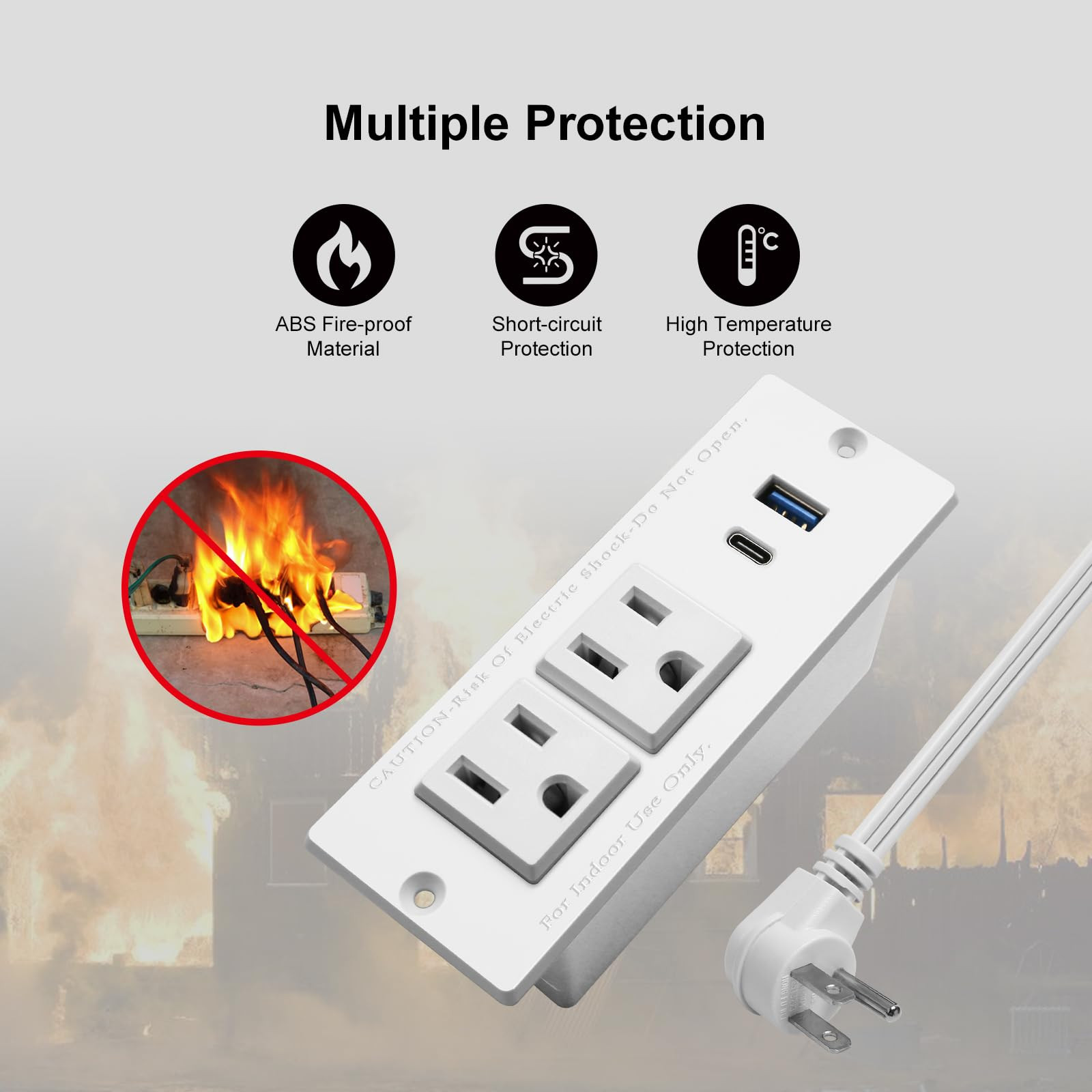 USB C Recessed Power Strip Fast Charge Desktop Power Station 2 Outlets 2 USB ...