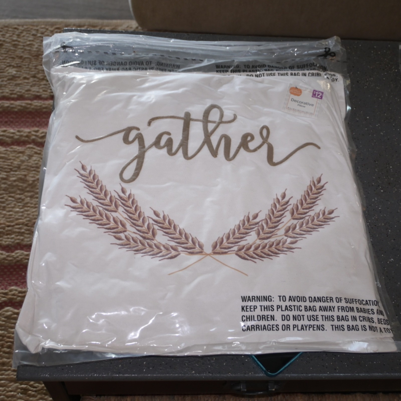 Gather beige pillow 18 in x 18 in