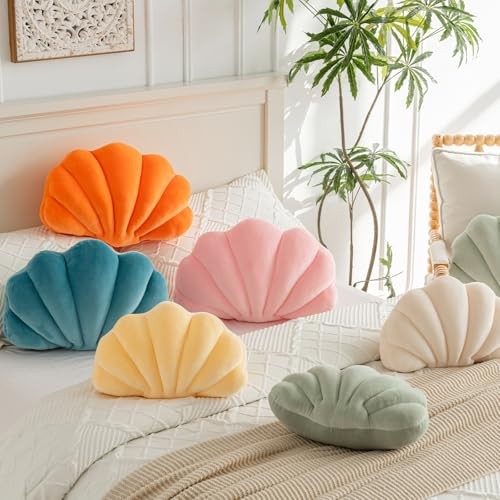 Shell Pillow, Shell Shaped Decorative Throw Pillows with Velet 18 Inches Pink