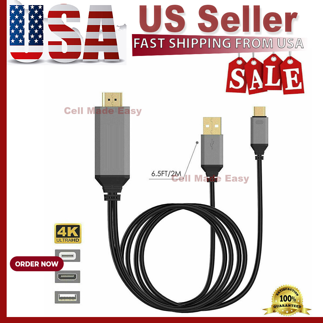 MHL USB-C Type C to HDMI USB A HD TV Cable Adapter For Android Phones Tablet BLK