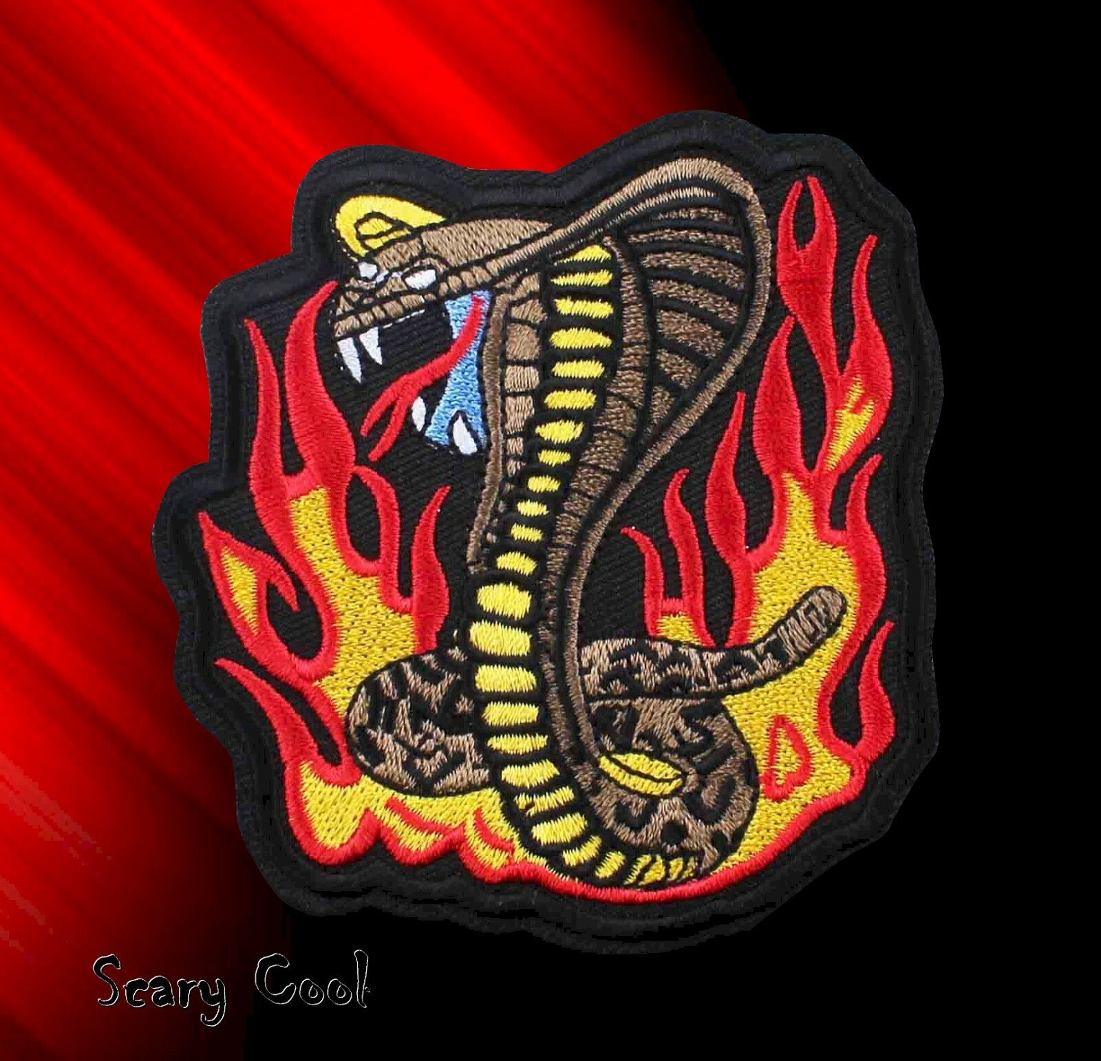 New Snake Flames King Cobra Iron On Horror Embroidered Gothic Biker Patch
