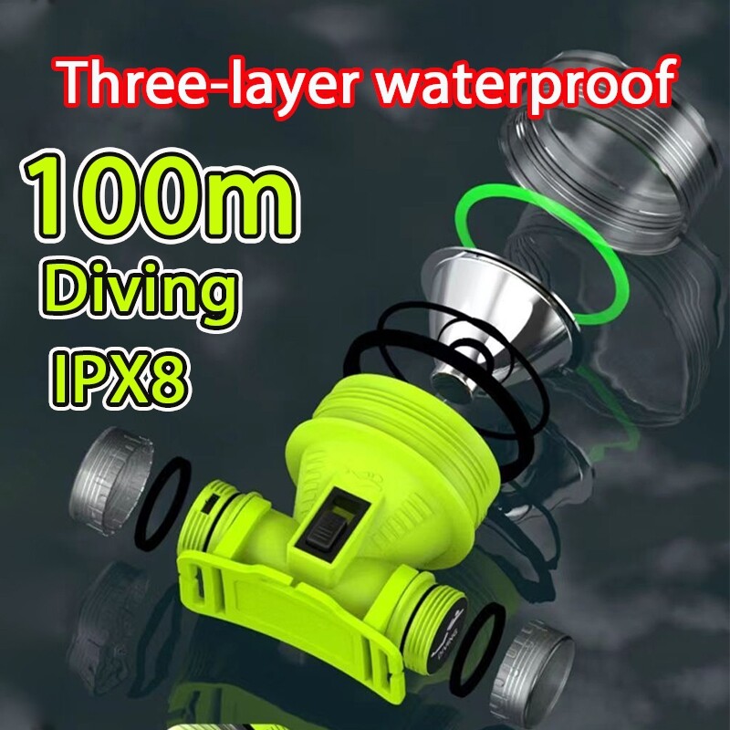 Super Bright 100m Diving Headlight Flashlight Rechargeabl Led High Power Torch