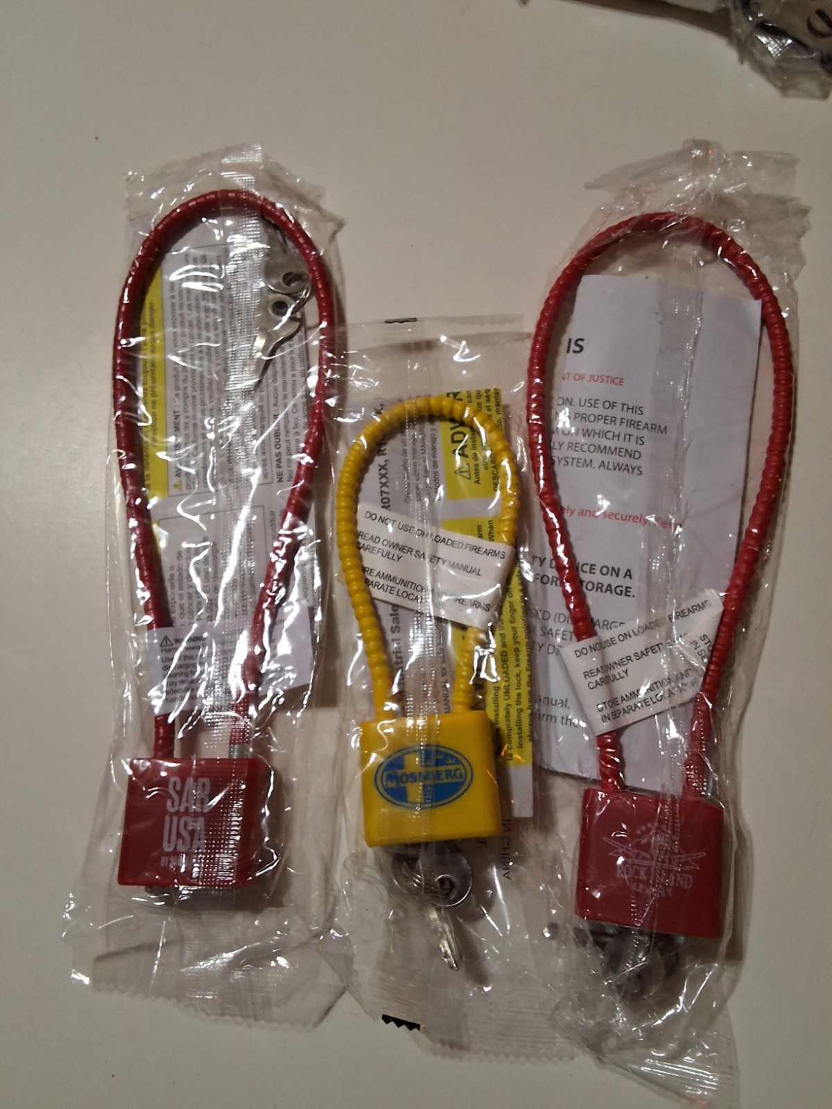 MOSSBERG, SAR & ROCK ISLAND FACTORY CABLE GUN LOCKS NEW 2 KEYS EACH