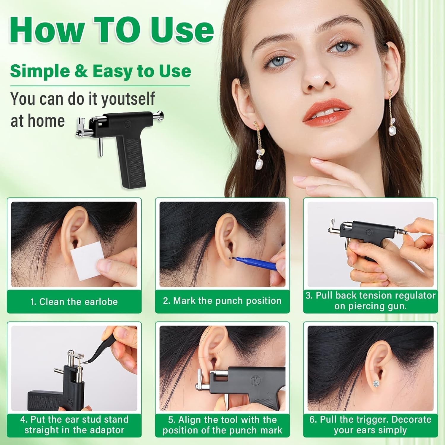 Reusable Ear Piercing Gun Kit, Professional Ear Piercing Machine with Stainle...