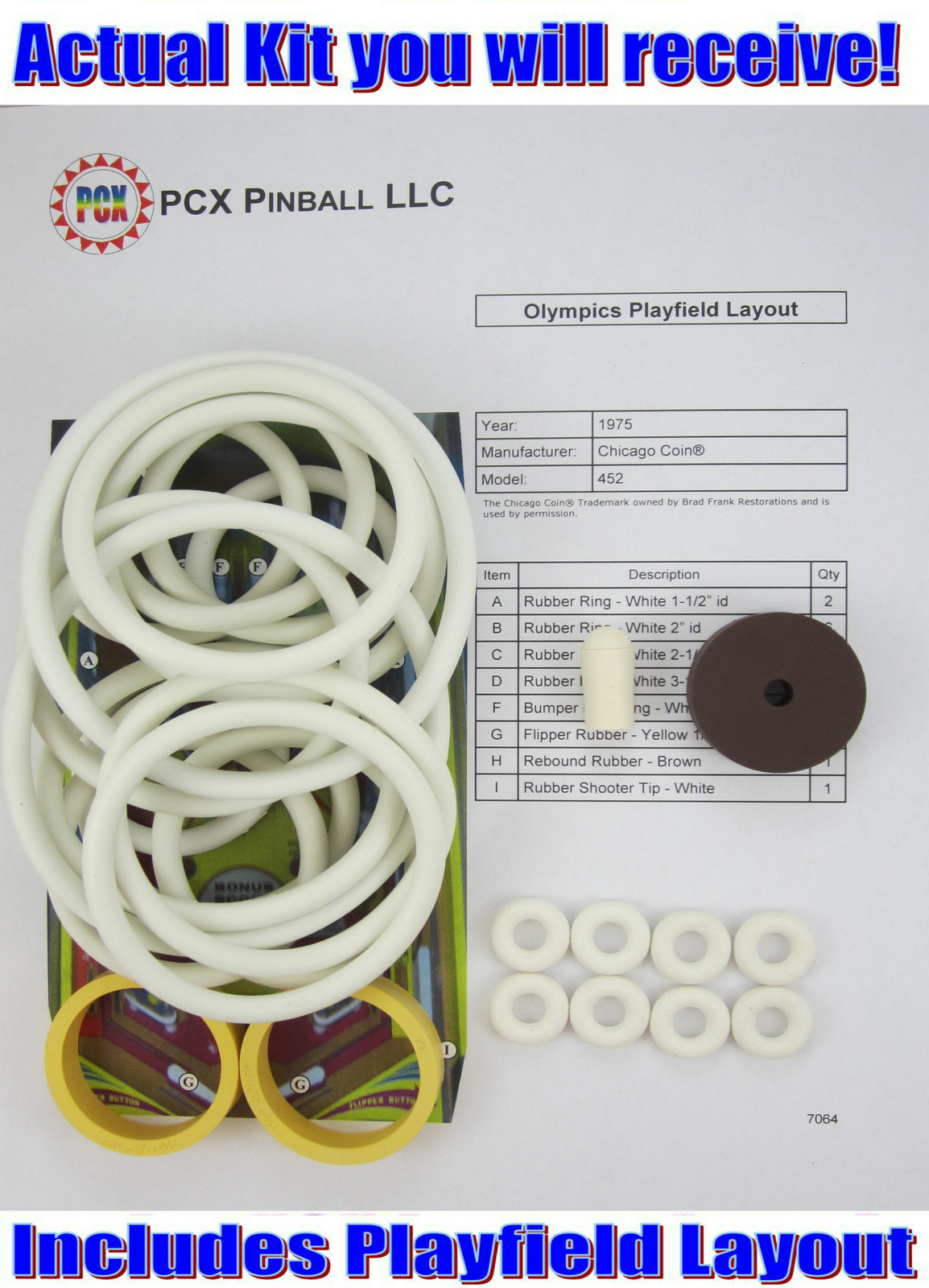 1975 Chicago Coin Olympics Pinball Machine Rubber Ring Kit