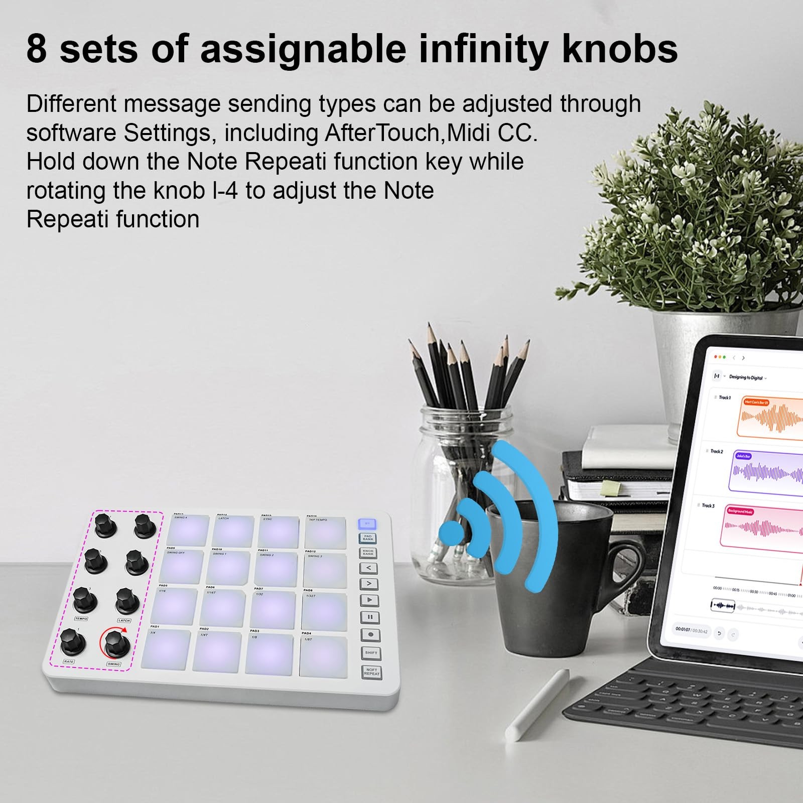 MIDI Controller Strike Pad Midi Drum Pad RGB Backlight MIDI Keyboard BT Connecti