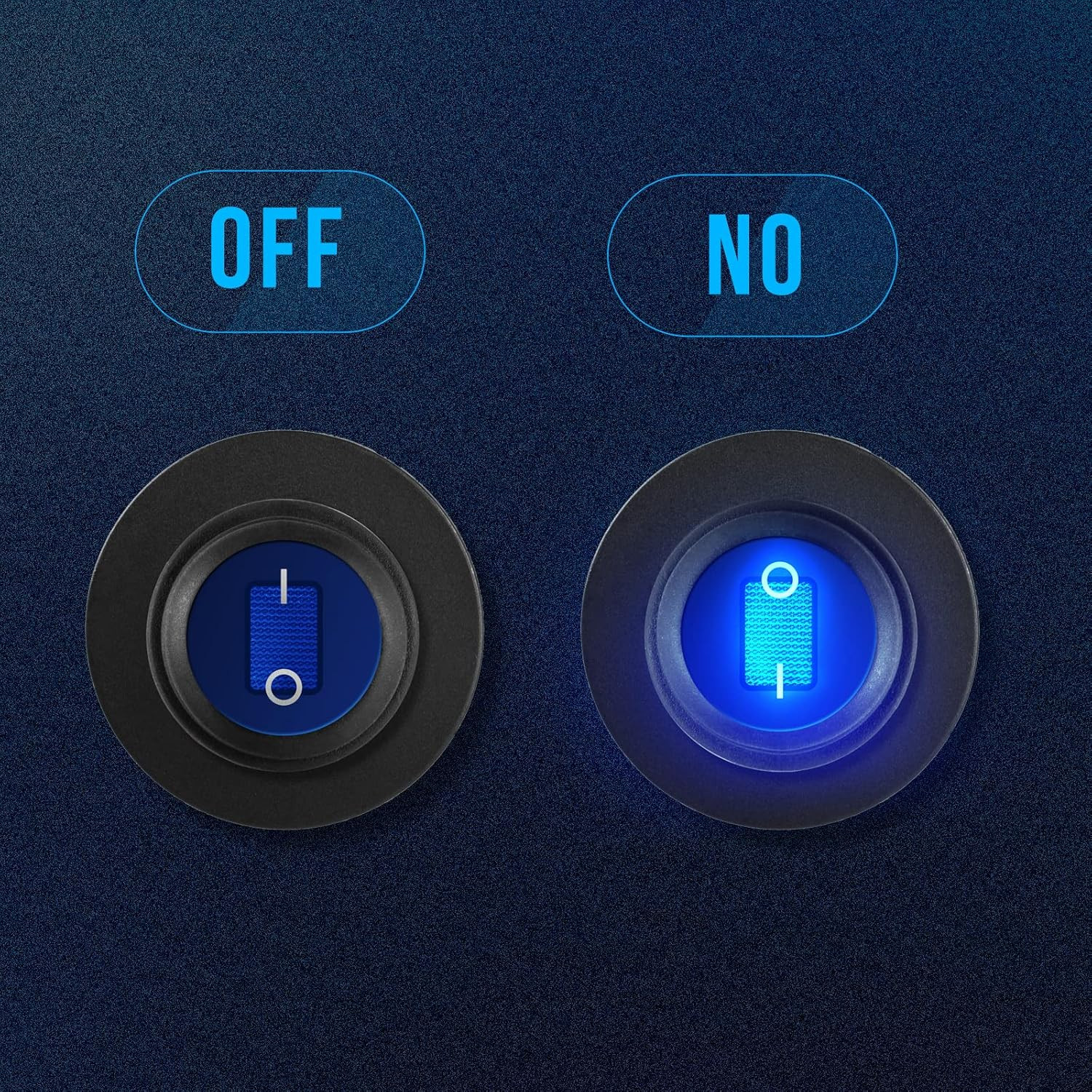 12 Volt Toggle Switch Waterproof 2 PCS, Blue LED Lighted round Rocker Switch Pan