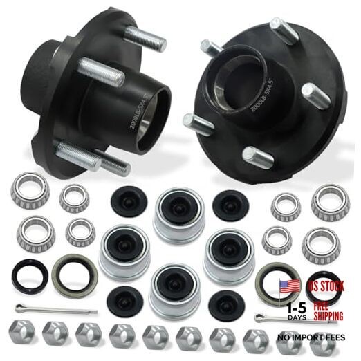 2 Sets 2000lb Trailer Hub Kit 5 Bolt 4.5" Trailer Hubs 5 Lug Fit 1" and 1