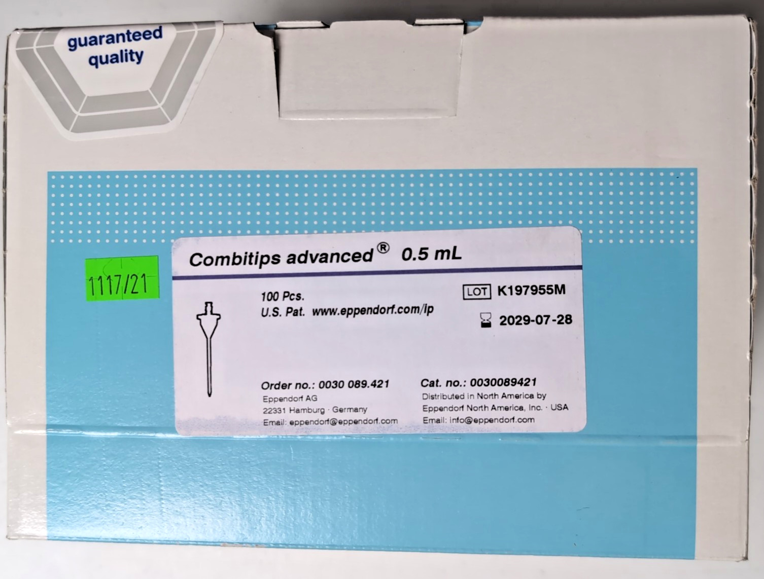 NEW - EPPENDORF Combitips Advanced 0.5mL Pipet Tips 100/Pk 0030089421