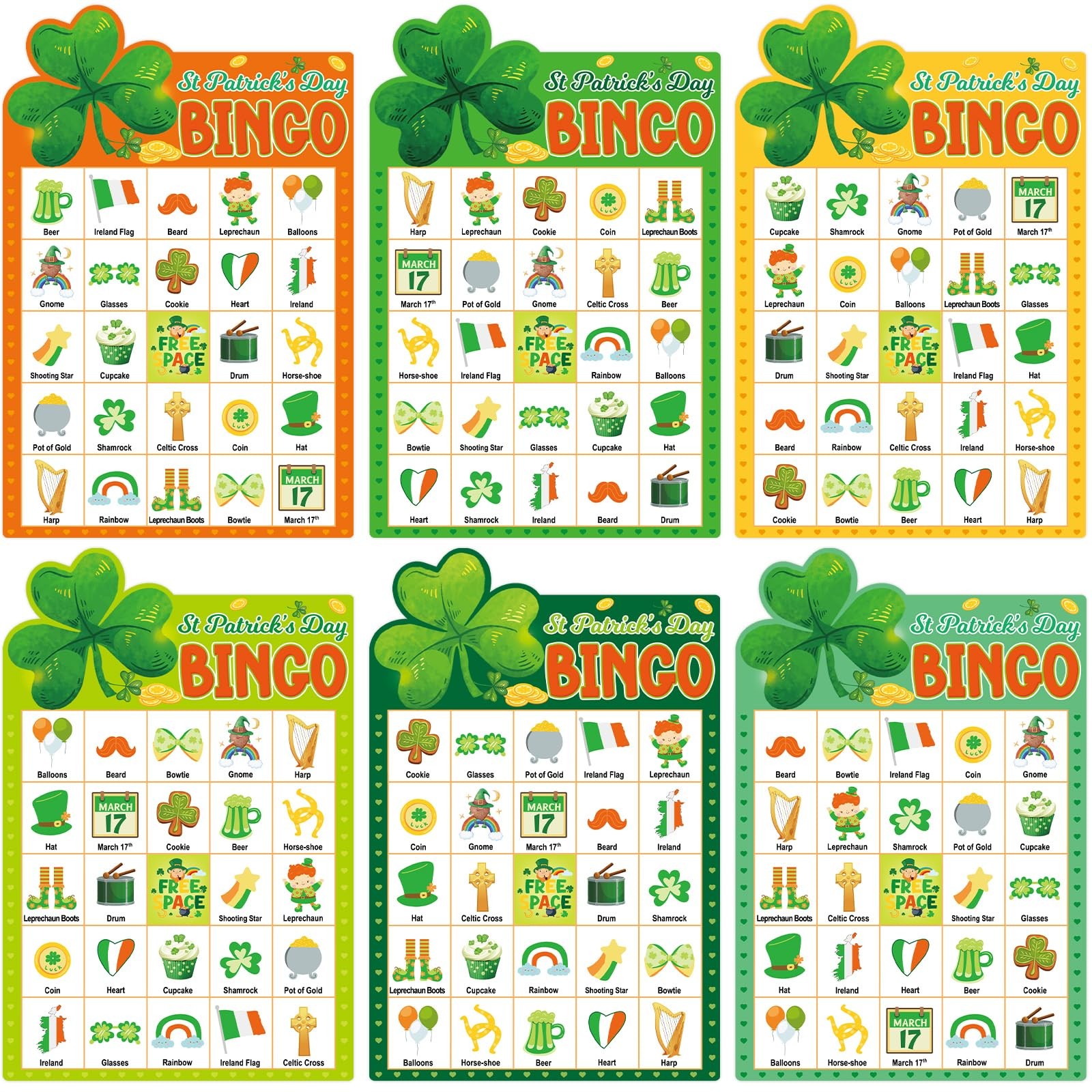 WorldBazaar St. Patrick's Day Shamrock Bingo Game 24 Players Green Irish Clov...