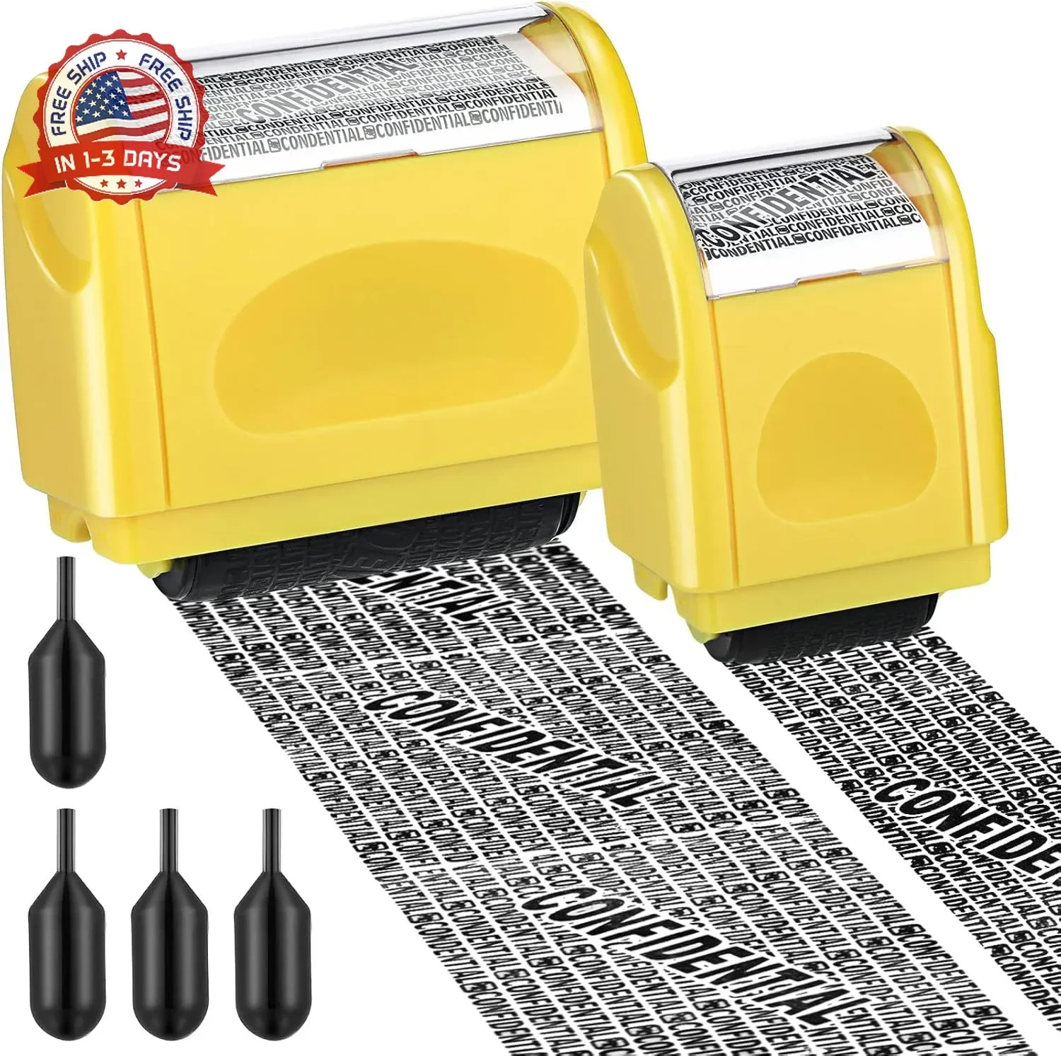 Nezyo 2 Pack Identity Protection Roller Stamp Identity Theft, Confidential, Priv