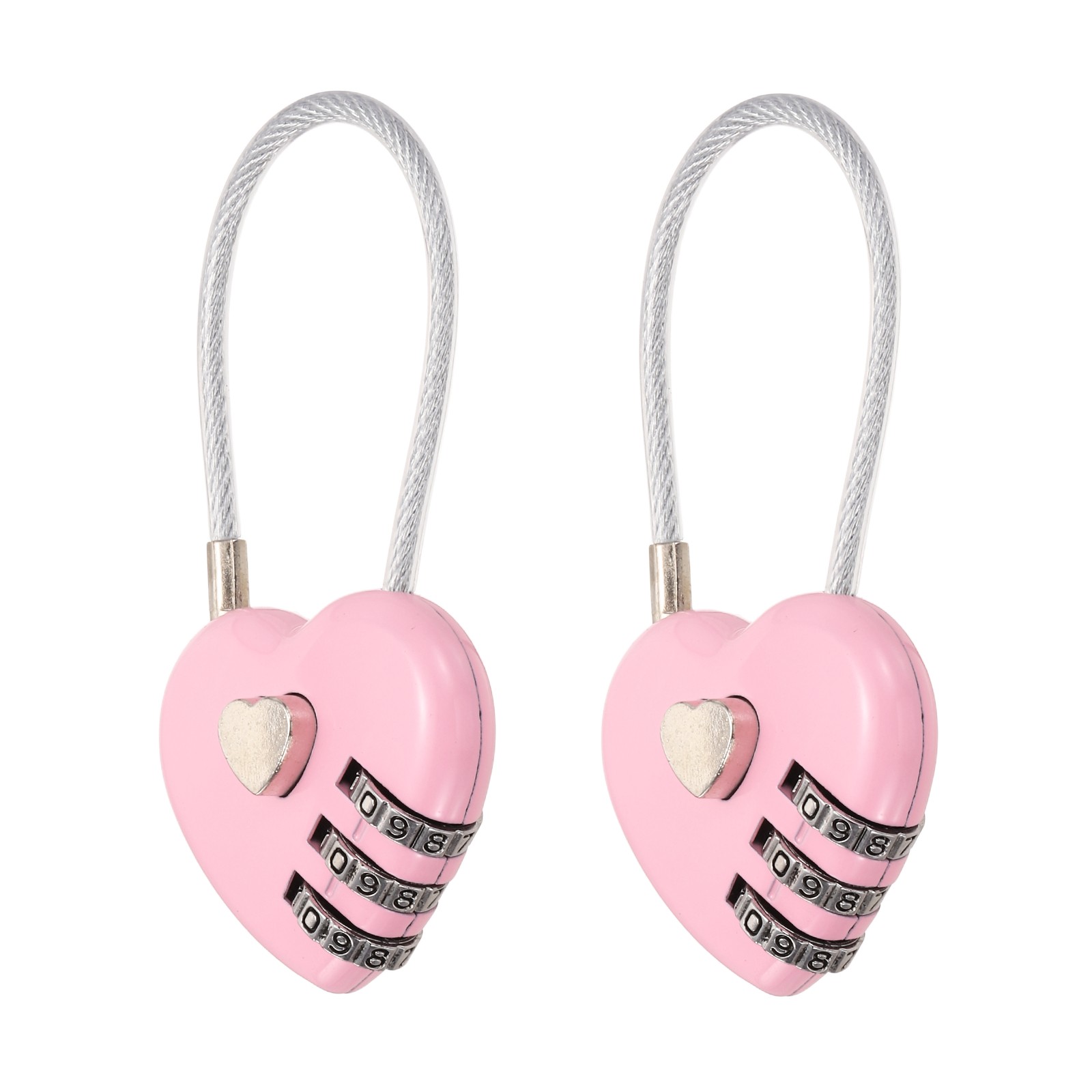 2-Pack Combination Padlock, 3 Digit Heart Shaped Cable Luggage Lock [Pink]