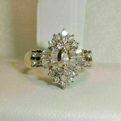 2.74Ct Lab Created Diamond 14K Yellow Gold Fn Cluster Engagement Wedding Ring