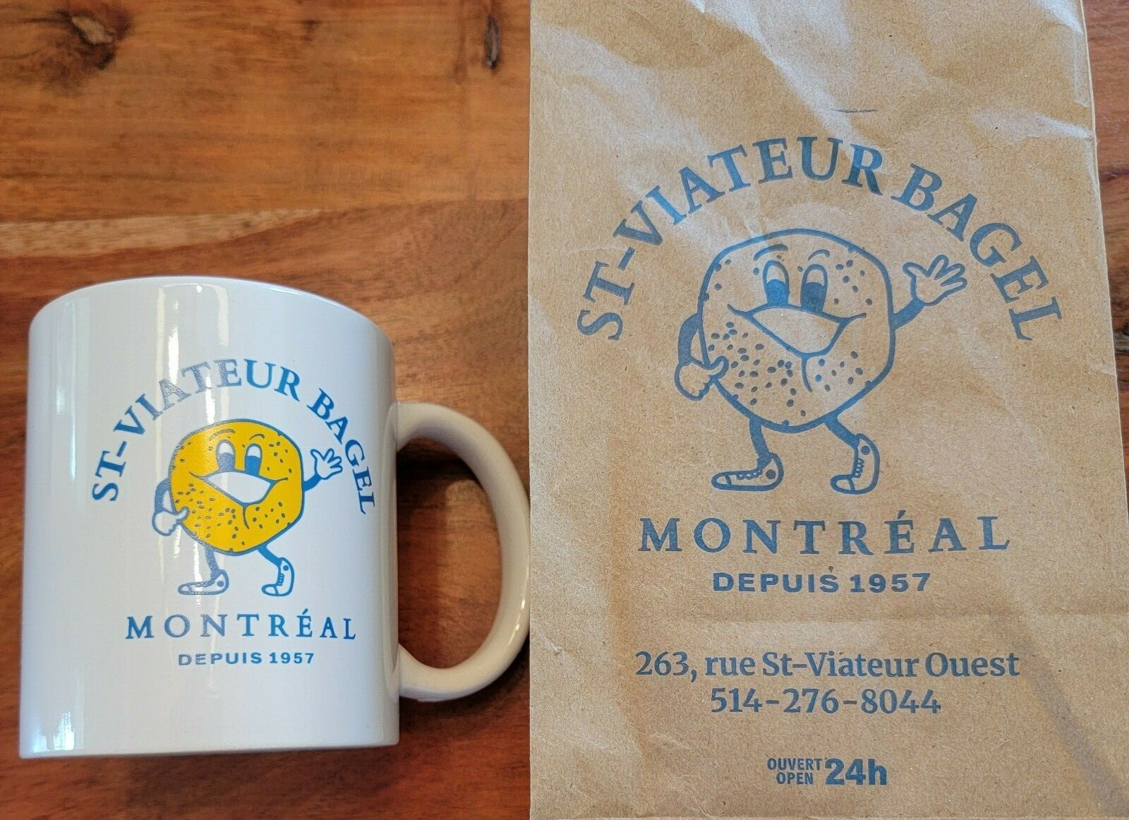 St Viateur Bagel mug, New with bag. Montreal iconic bagel shop souvenir
