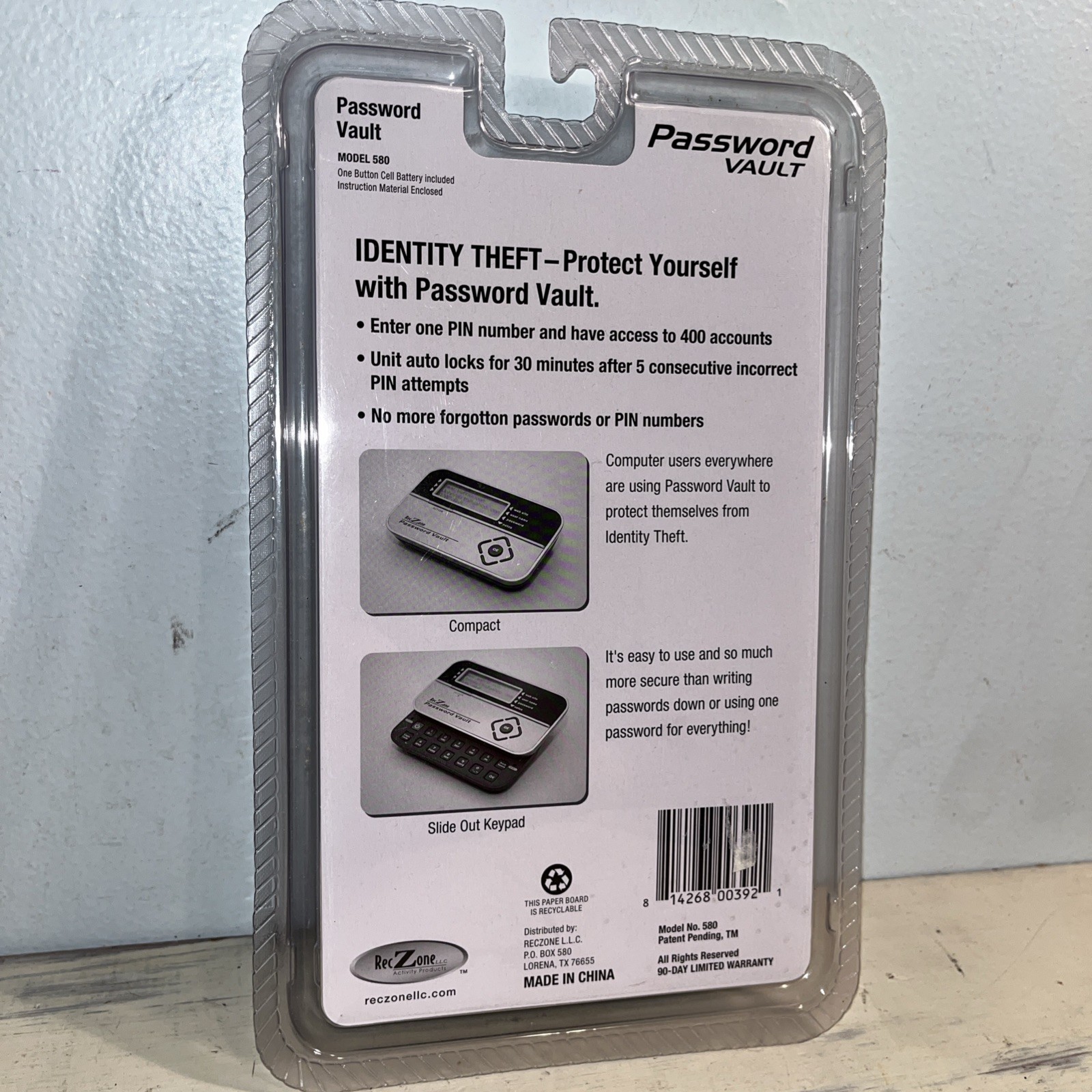Password Vault 580 Secure Electronic Password Storage RecZone - New Sealed