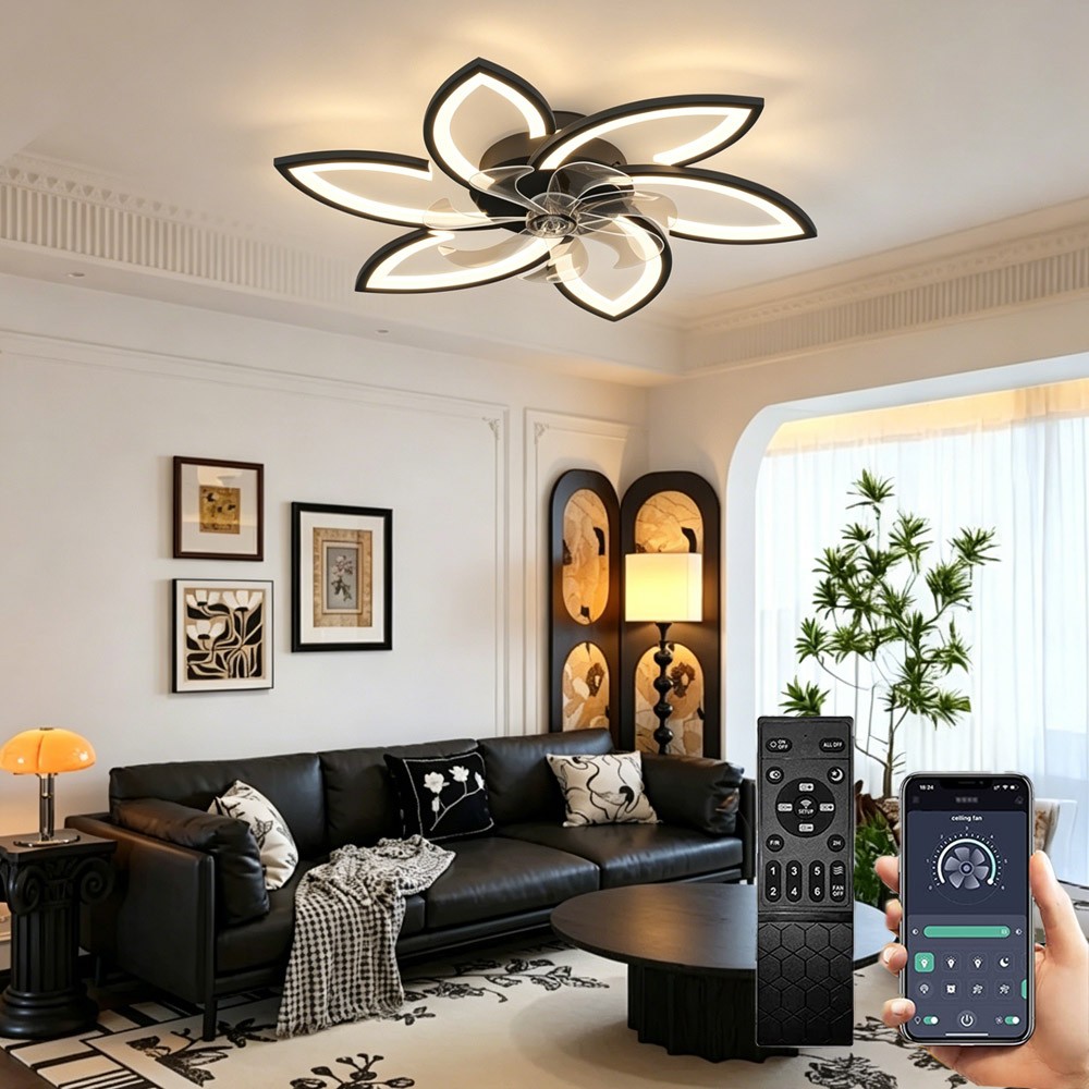 Modern Quiet Ceiling Fan with LED Lighting Dimmable Brightness Remote and APP