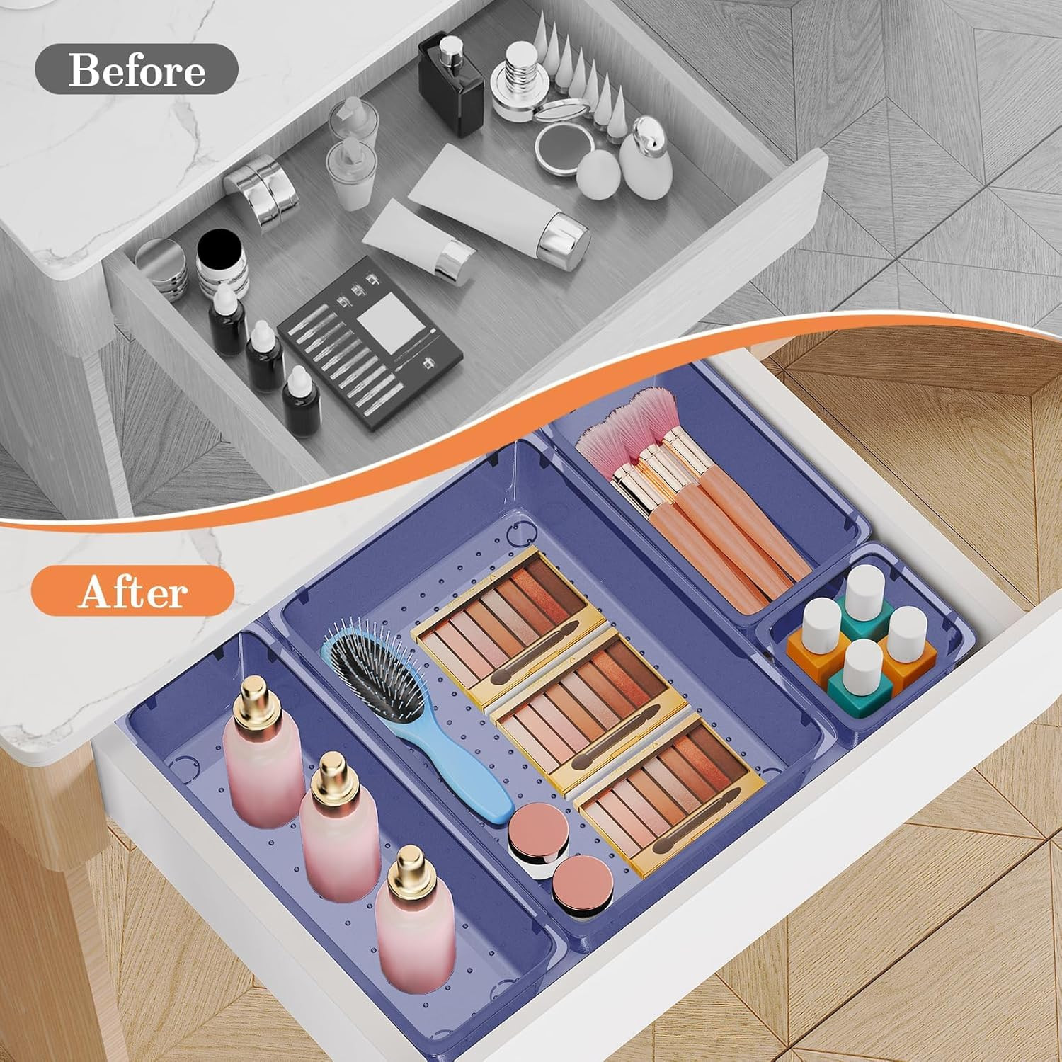 25 PCS Plastic Drawer Organizer Set, 4-Size Versatile Organizer Trays & Storage