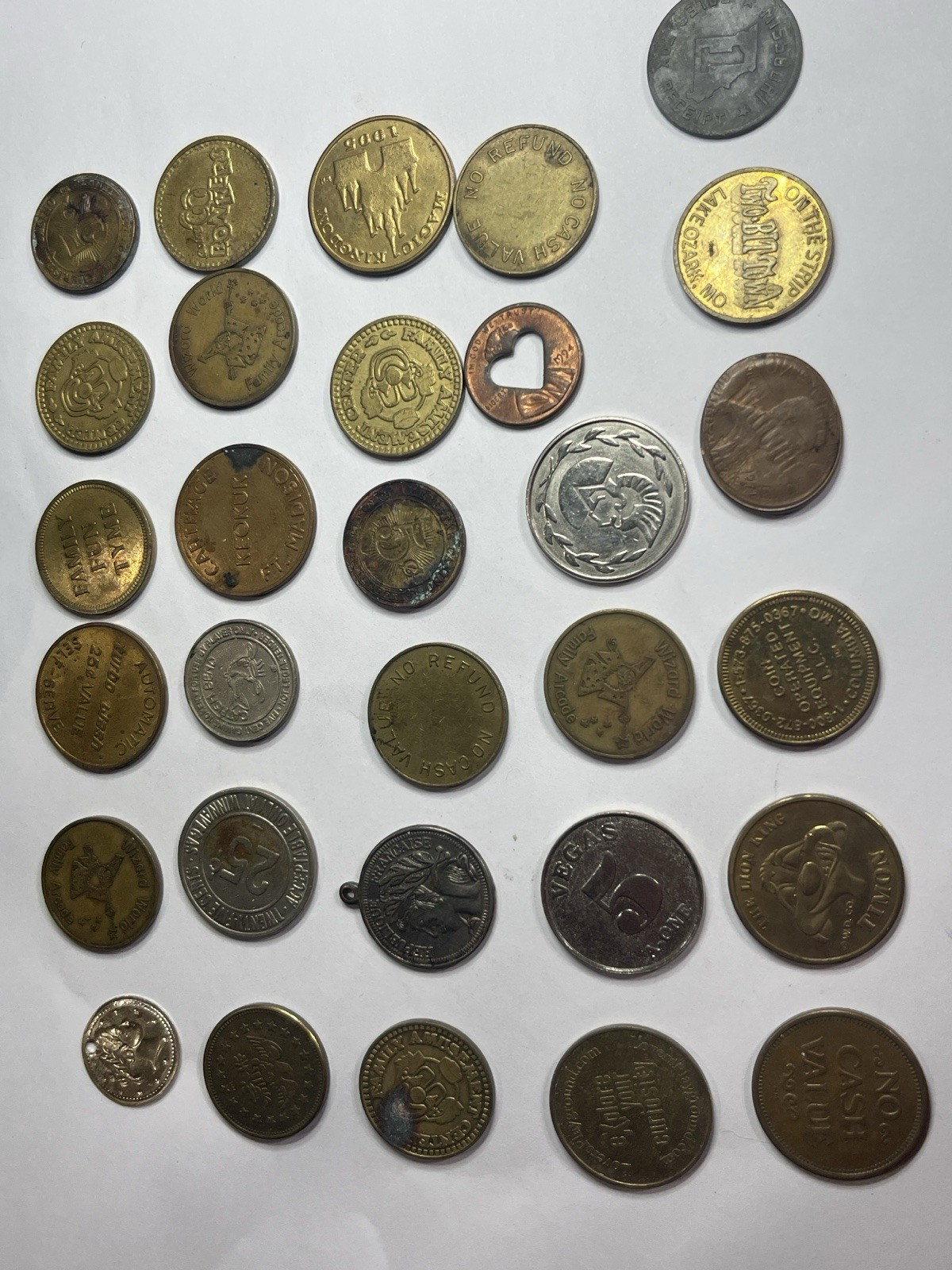 Large Lot 36 Vintage Arcade Transit Casino Car Wash Tokens Mixed Brass Metal