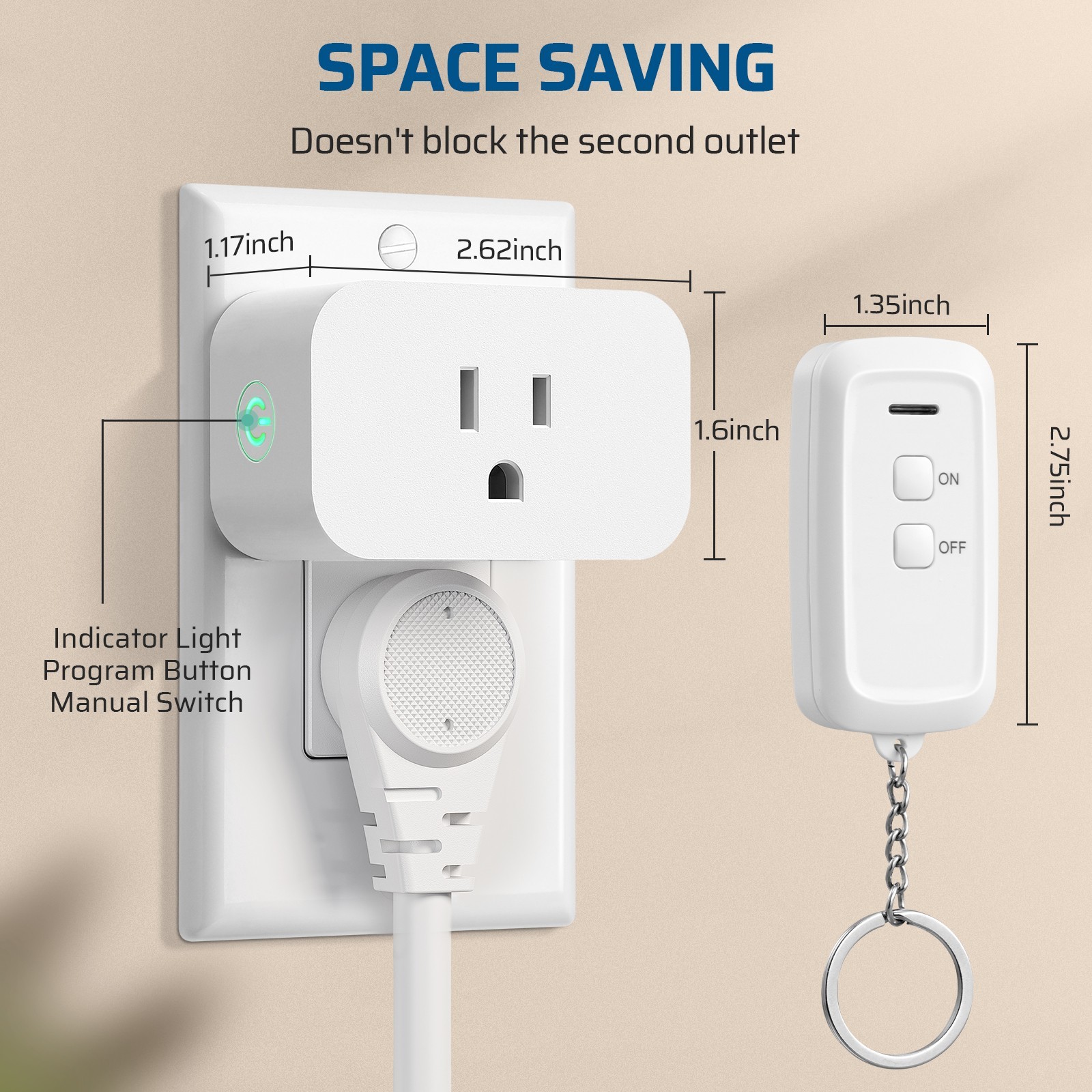 Indoor Remote Control Outlet, Wireless Remote Light Switch,15A/1875W, 100ft RF