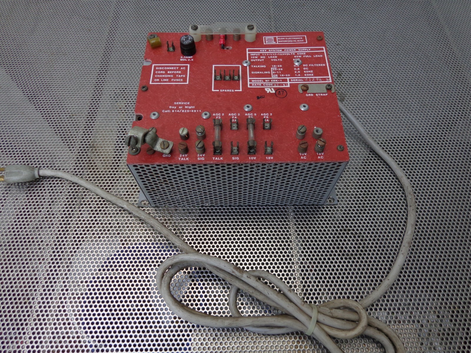 Elgin Electronics Model EBK-1 Key System Power Supply