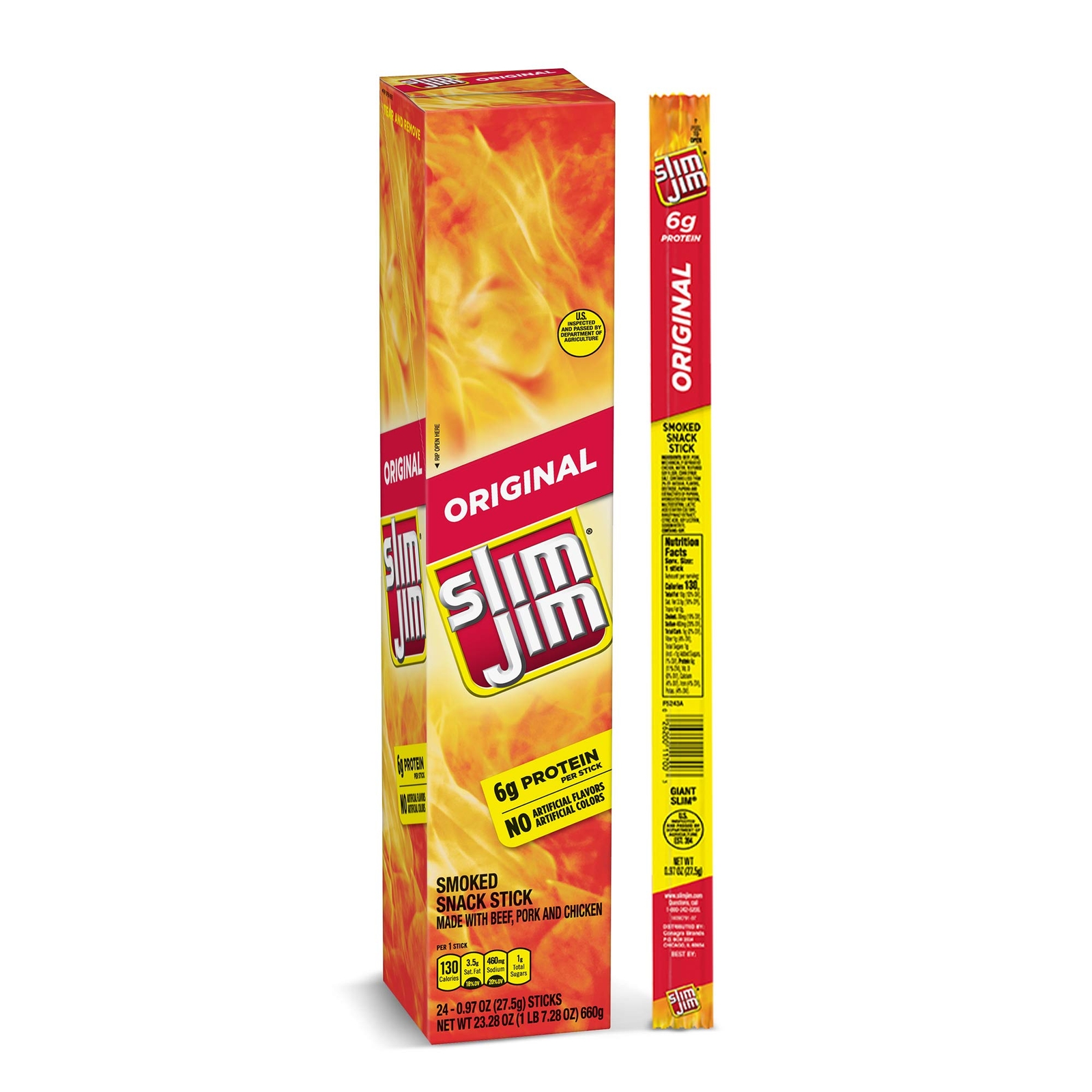 Slim Jim Giant Smoked Meat Sticks, Original Flavor, Keto Friendly Snack, 0.97