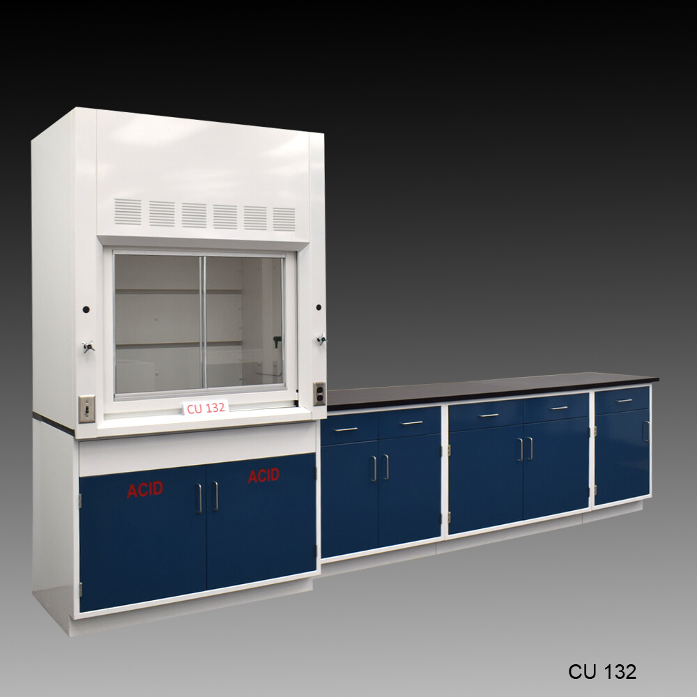 4' Fume Hood + Blue ACID Storage &9' Laboratory Cabinets /Fisher American E2-459