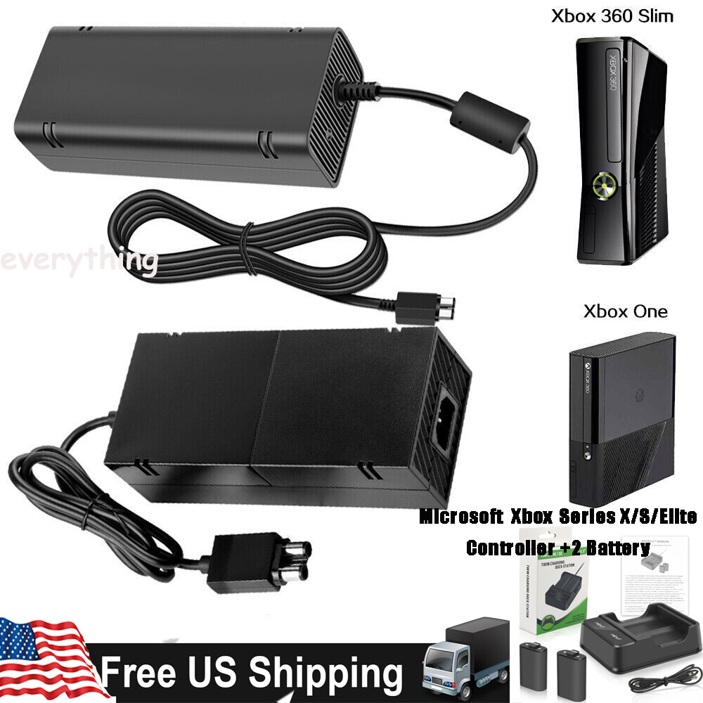 For Xbox One X/S Xbox 360 Slim AC Adapter Brick Console Charger Power Cable US