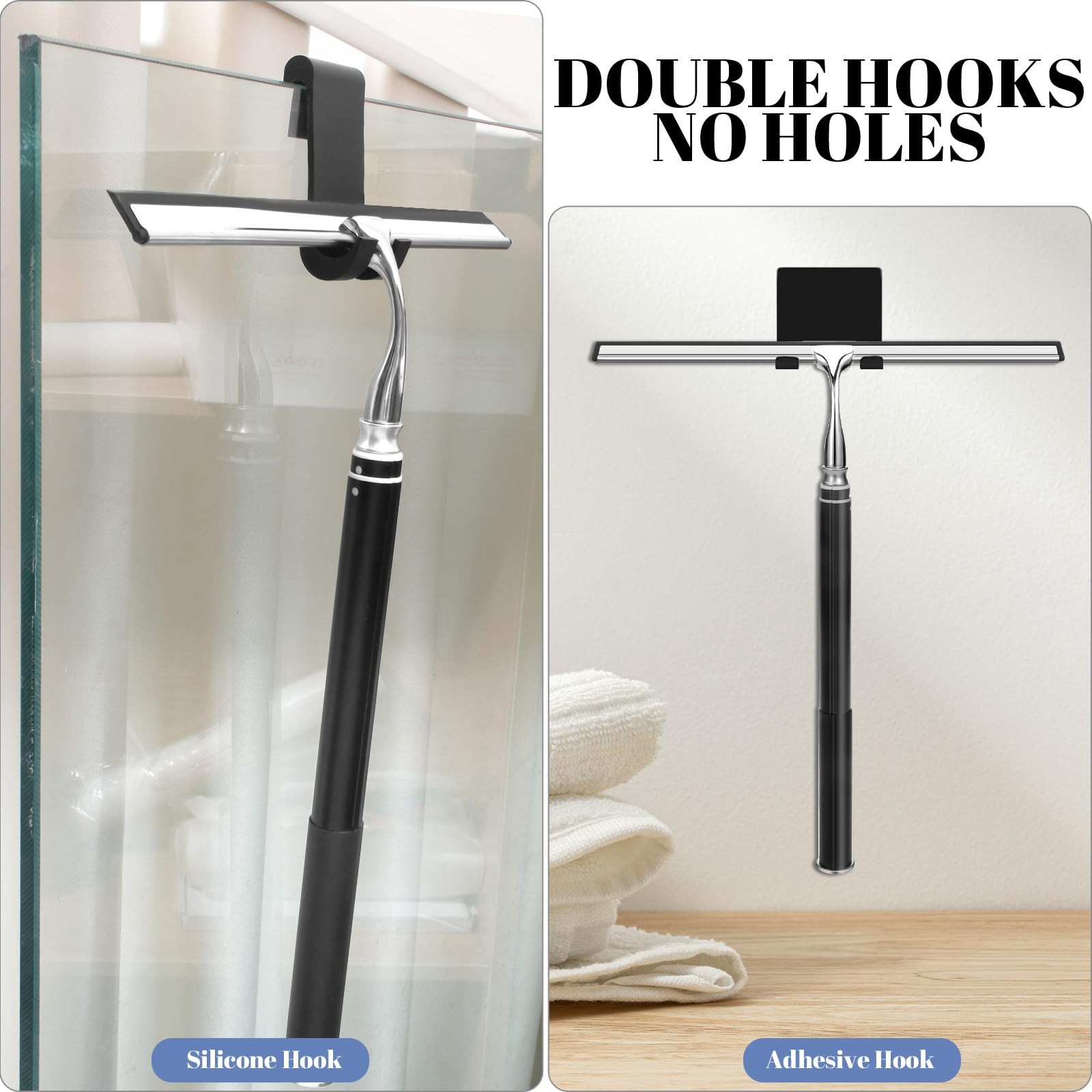 Shower Squeegee with Long 13.7 inches (squeegee), 60 (handle), Black