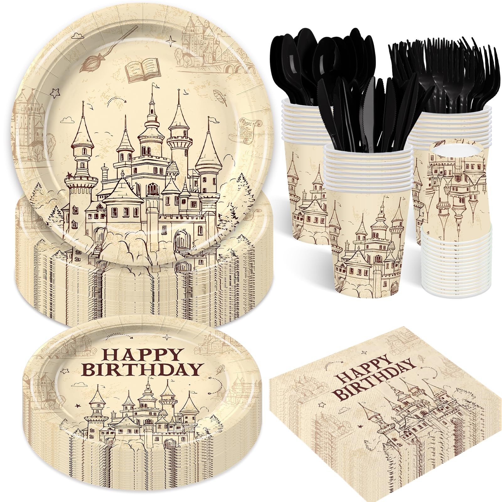 168pcs Magical Wizard Party Supplies Vintgage Castle Owl Party Table Decorati...