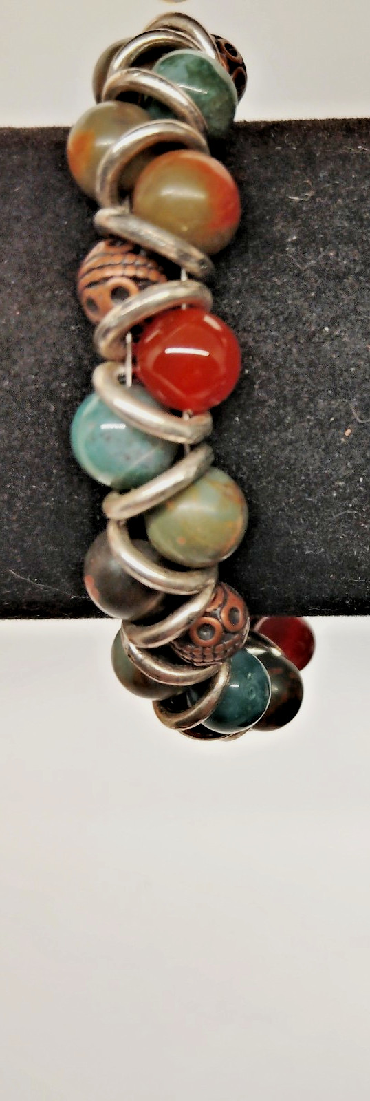 Handcrafted Bracelet Fall Multicolor Beads,Silver &Brasstone Ring/Bar Clasp 7.5"